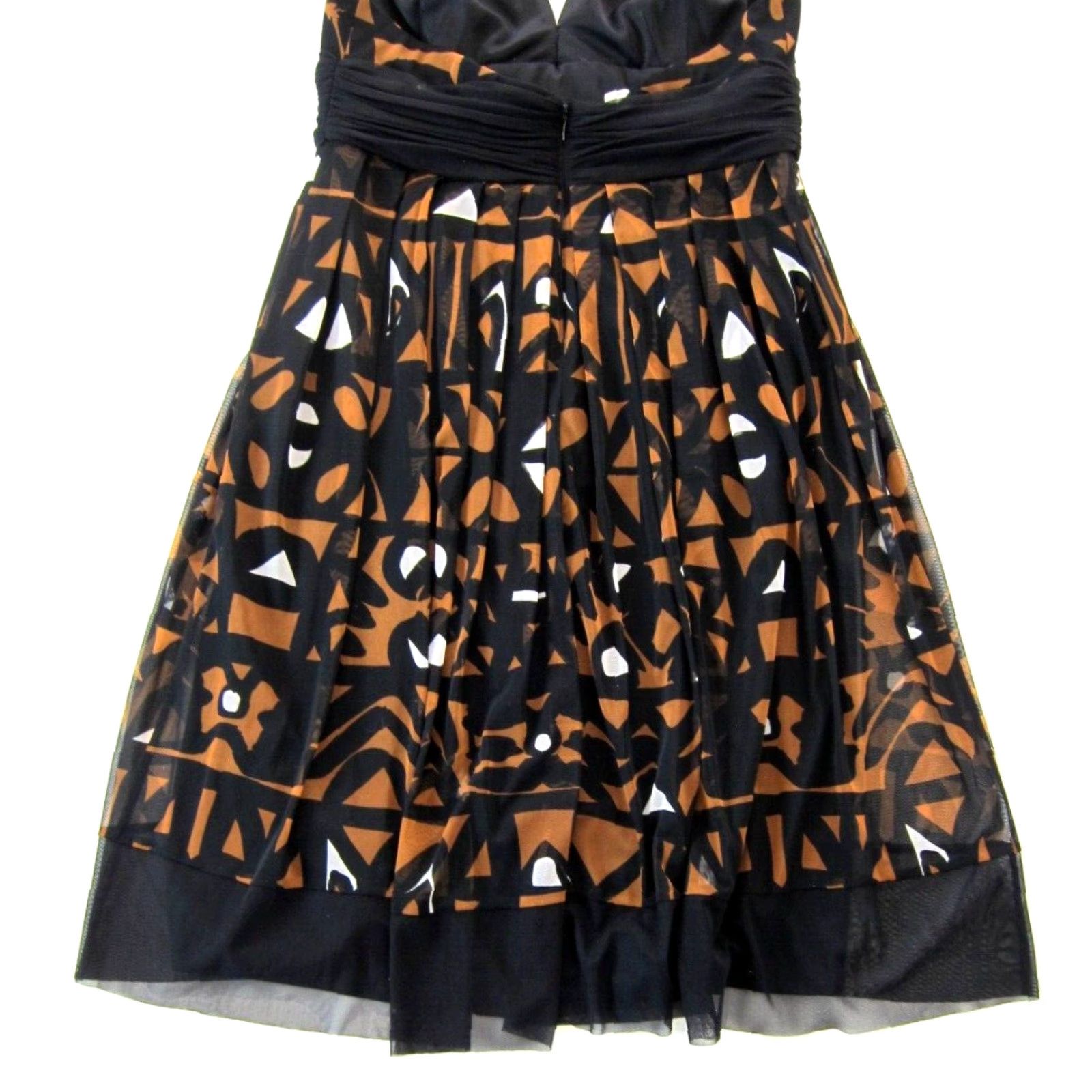 Vintage London Times Black Brown Geometric Stretched Halter V-Neck Empire Dress 12 Size XL / US 12-14 / IT 48-50 - 6 Thumbnail