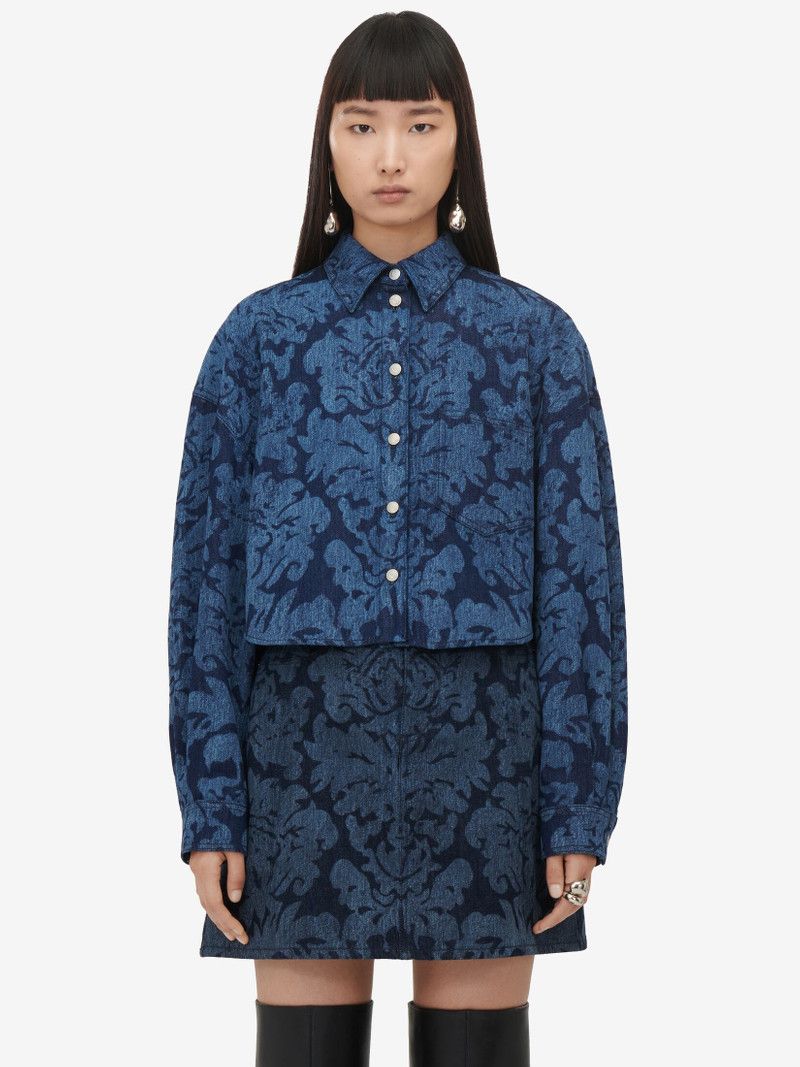 Alexander McQueen o1srvl11e0226 Damask Denim Mini Skirt In Blue Size 26" / US 2 / IT 38 - 5 Thumbnail