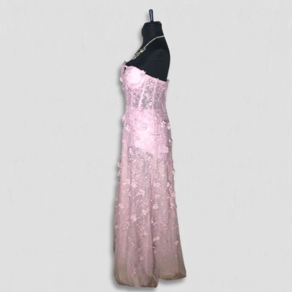 Bcbgmaxazria BCBG Max Azria Corset Gown 3D Floral Lace Sheer Pink Lilac 6 Size M / US 6-8 / IT 42-44 - 4 Thumbnail