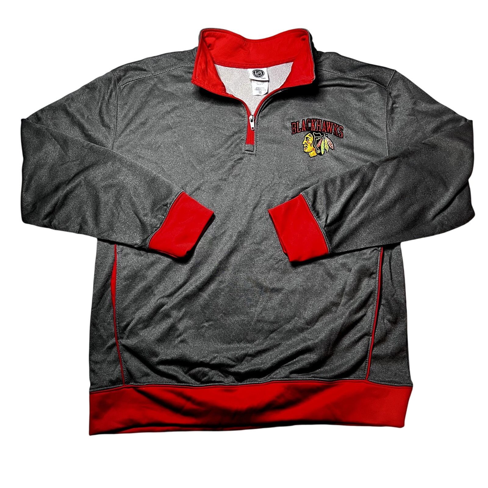 NHL Chicago Blackhawks NHL Gray/Red 1/4 Zip Pullover LG/XL Size US L / EU 52-54 / 3 - 1 Thumbnail