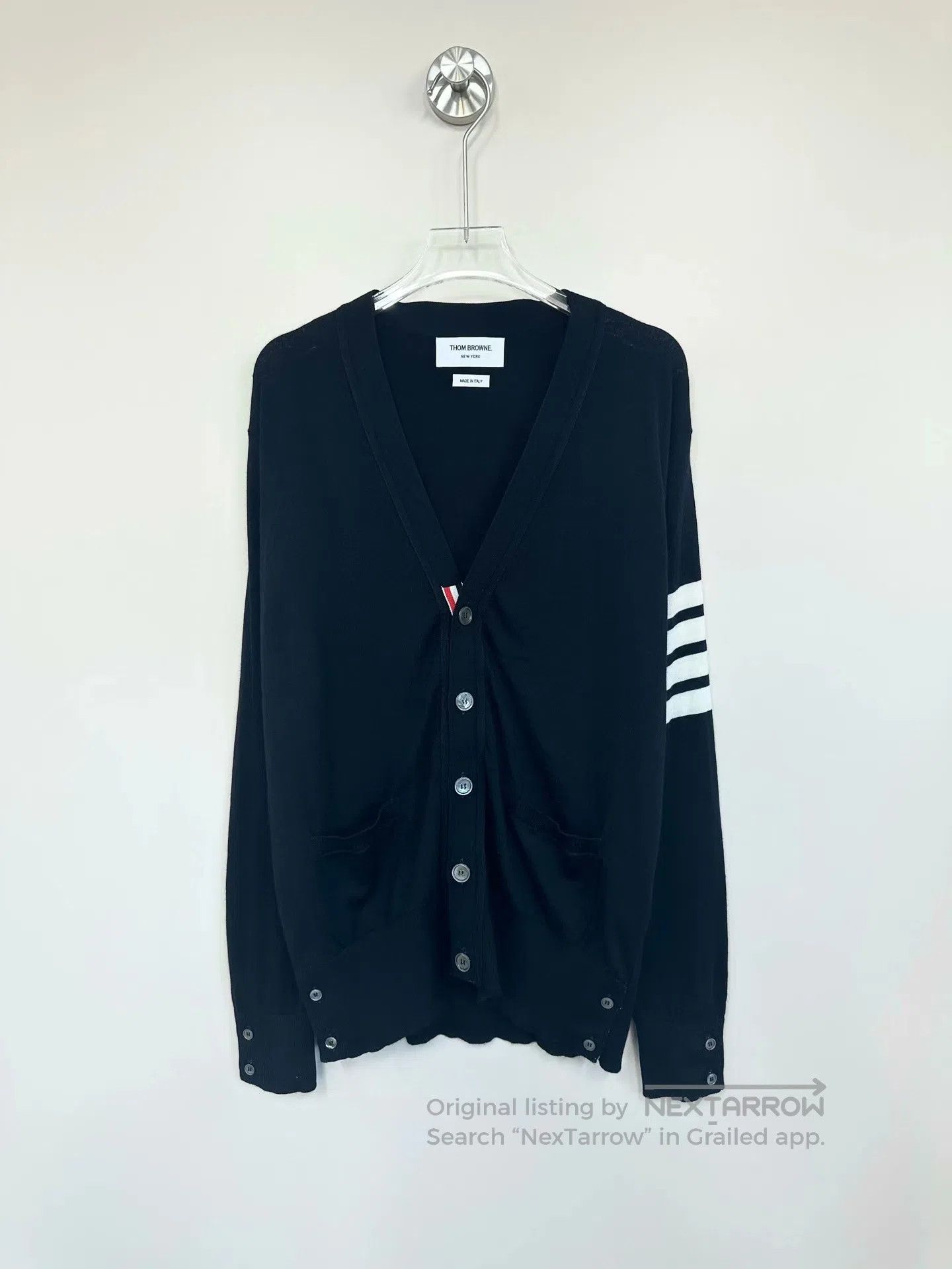 Thom Browne Thom Browne Navy Blue Striped Wool Cardigan| Size L / US 10 / IT 46 - 1 Thumbnail