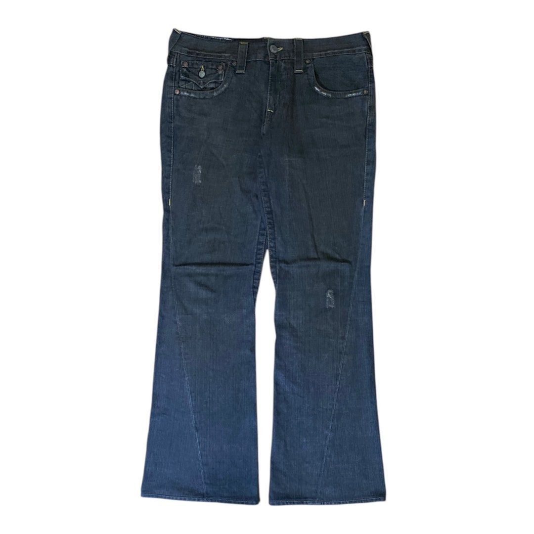 If Six Was Nine Vintage True Religion Joey Distressed Denim Flared Jeans Size US 35 - 2 Thumbnail