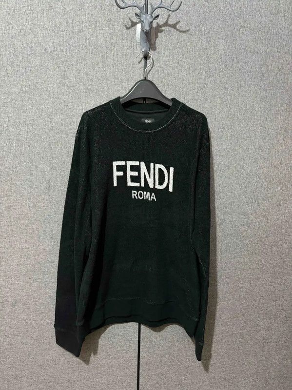 Fendi Fendi Black Cotton Embroidered Logo Sweatshirt 0089 Size US M / EU 48-50 / 2 - 1 Thumbnail