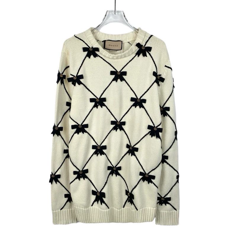 Gucci Gucci Beige logo bow cotton round-neck long-sleeved knitted Size US XS / EU 42 / 0 - 1 Thumbnail