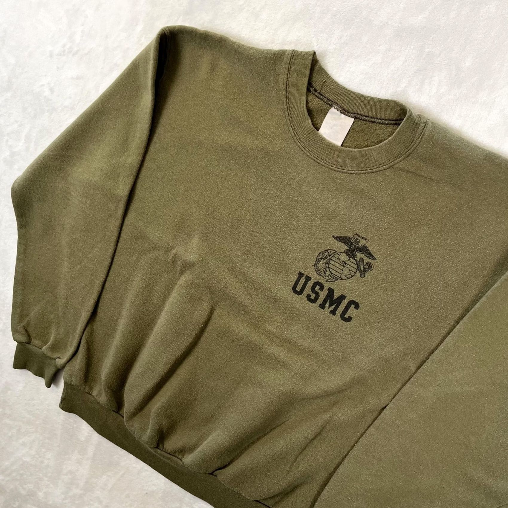 Vintage VINTAGE USMC Sweatshirt Mens Medium Green Fleece Crewneck USA Graphic Print Navy Military Patriotic Pattern Crew Neck Long Sleeve Pullover Size US M / EU 48-50 / 2 - 3 Thumbnail