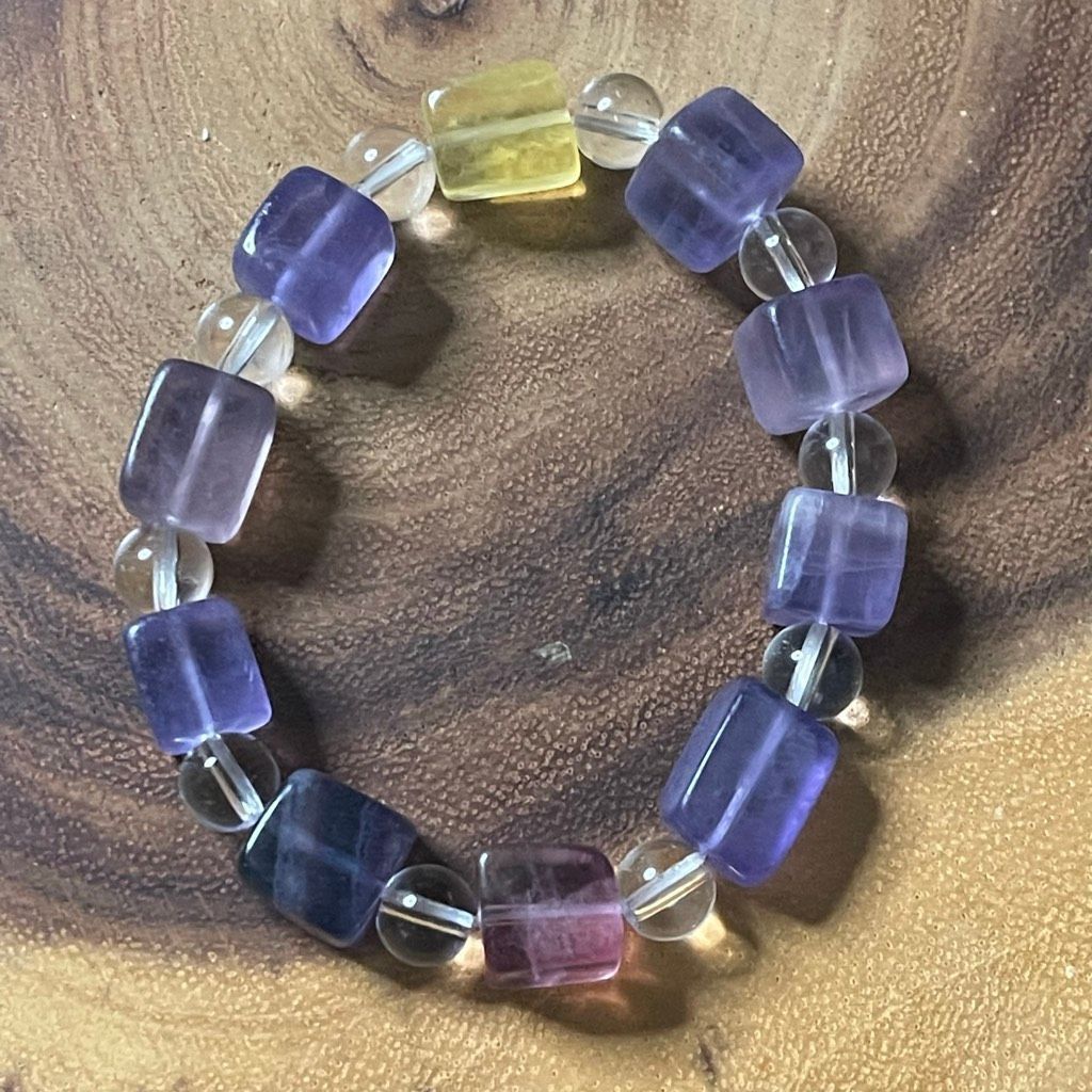 Other Fluorite bracelet striped layers rainbow colors cube stretch 10mm 7.5” natural crystal NEW Size ONE SIZE - 9 Thumbnail