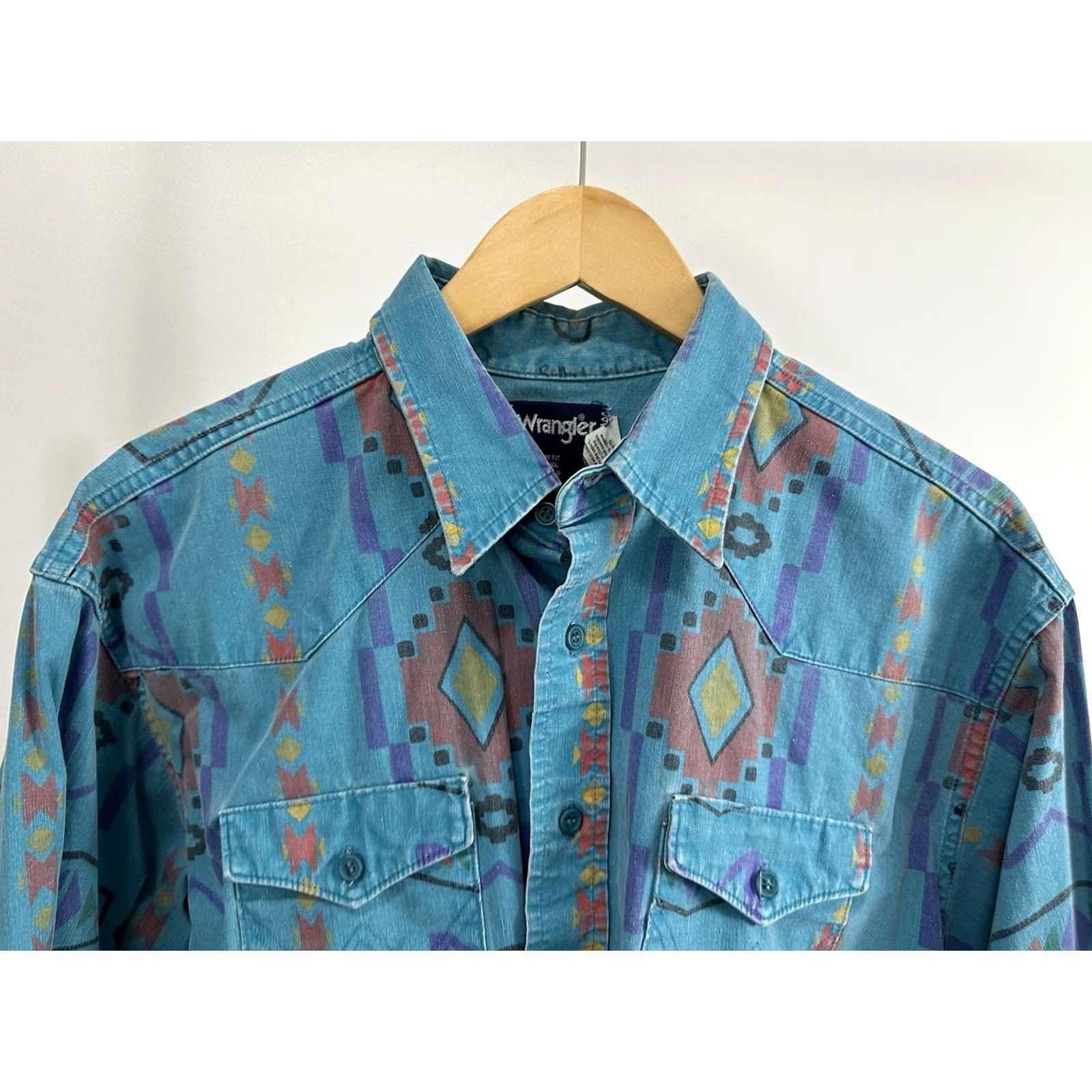 Wrangler VTG Wrangler Brushpopper Western Shirt XL Teal Multicolor Geometric Pattern Button-Up Mens 90s Aztec Navajo Tails Size US XL / EU 56 / 4 - 4 Thumbnail