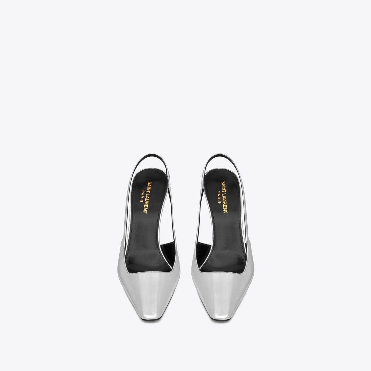 Saint Laurent Paris o1b1hav110924 Blade Slingback Pumps Mirrored in Silver Size US 7 / IT 37 - 9 Thumbnail