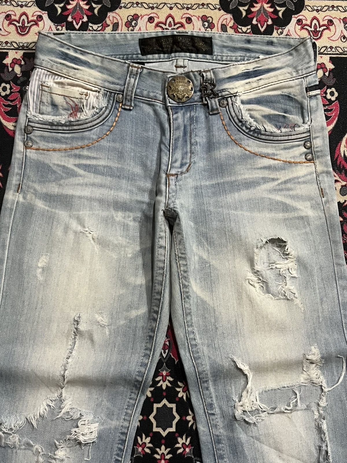 If Six Was Nine ⚡️Insane⚡️Vintage Japanese Brand Red Pepper Destroy Blue Jeans Size US 28 / EU 44 - 4 Thumbnail