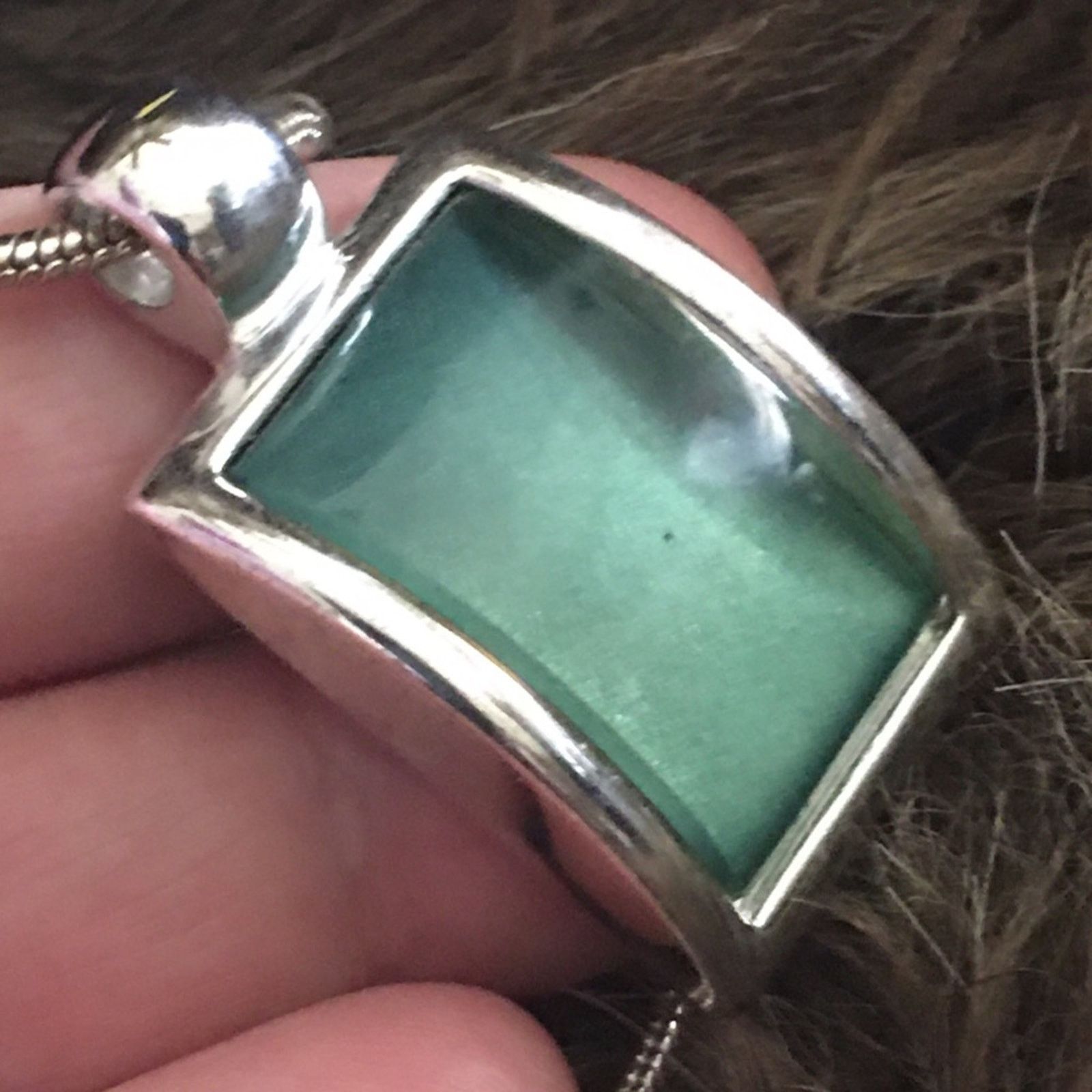 Jewelry Metallic green resin pendant on snake chain Size ONE SIZE - 8 Thumbnail
