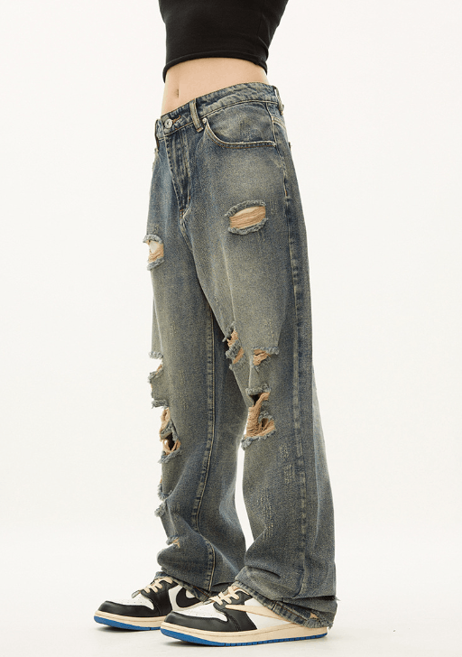Japanese Brand × Jean American street style men's hiphop straight ripped jeans Size US 32 / EU 48 - 3 Thumbnail
