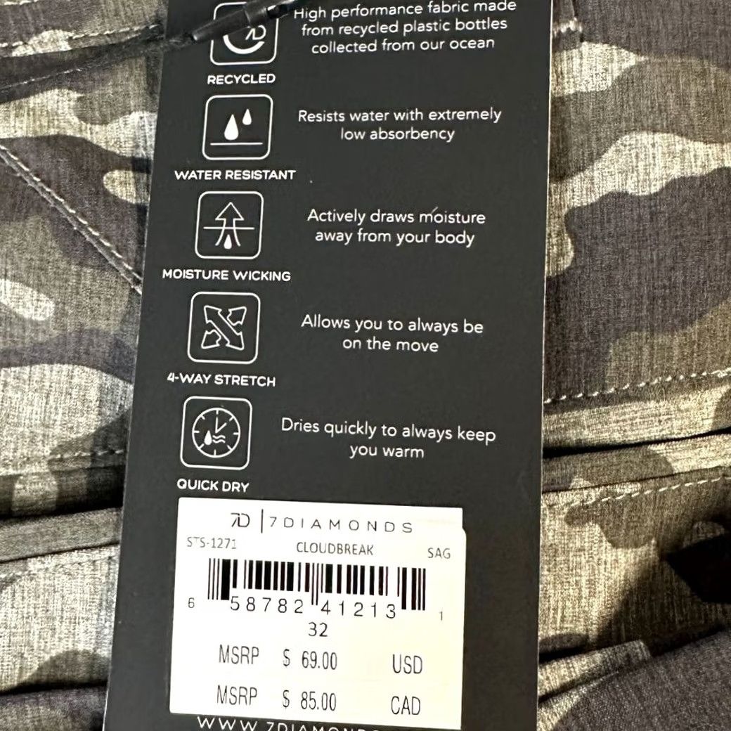 Vintage 7 Diamonds Cloudbreak Performance Shorts Mens 32 Grey Camo 4 Way Stretch NEW Size US 32 / EU 48 - 2 Thumbnail