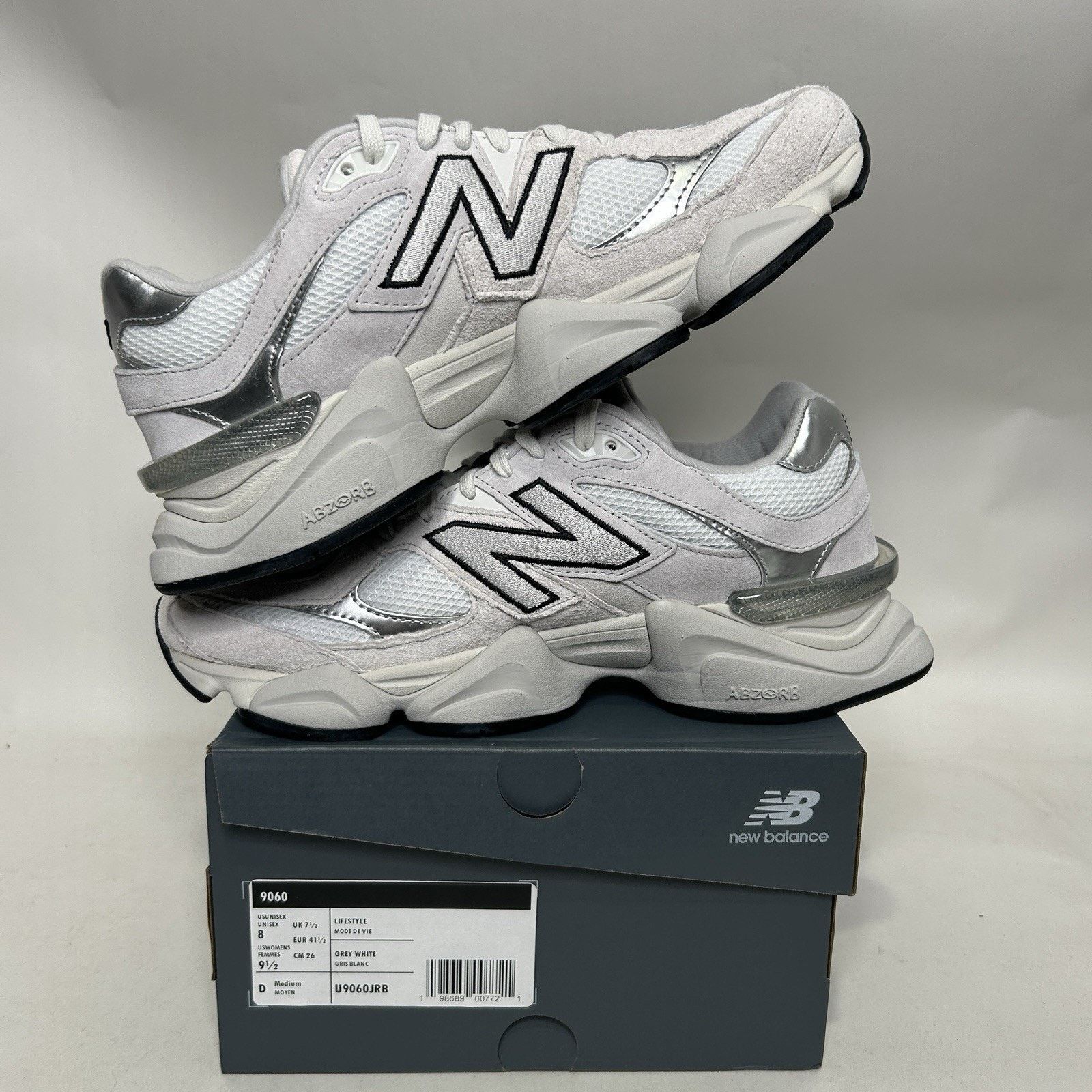 New Balance New Balance 9060 'White Black Metallic Silver' U9060JRB Size US 8 / EU 41 - 3 Thumbnail