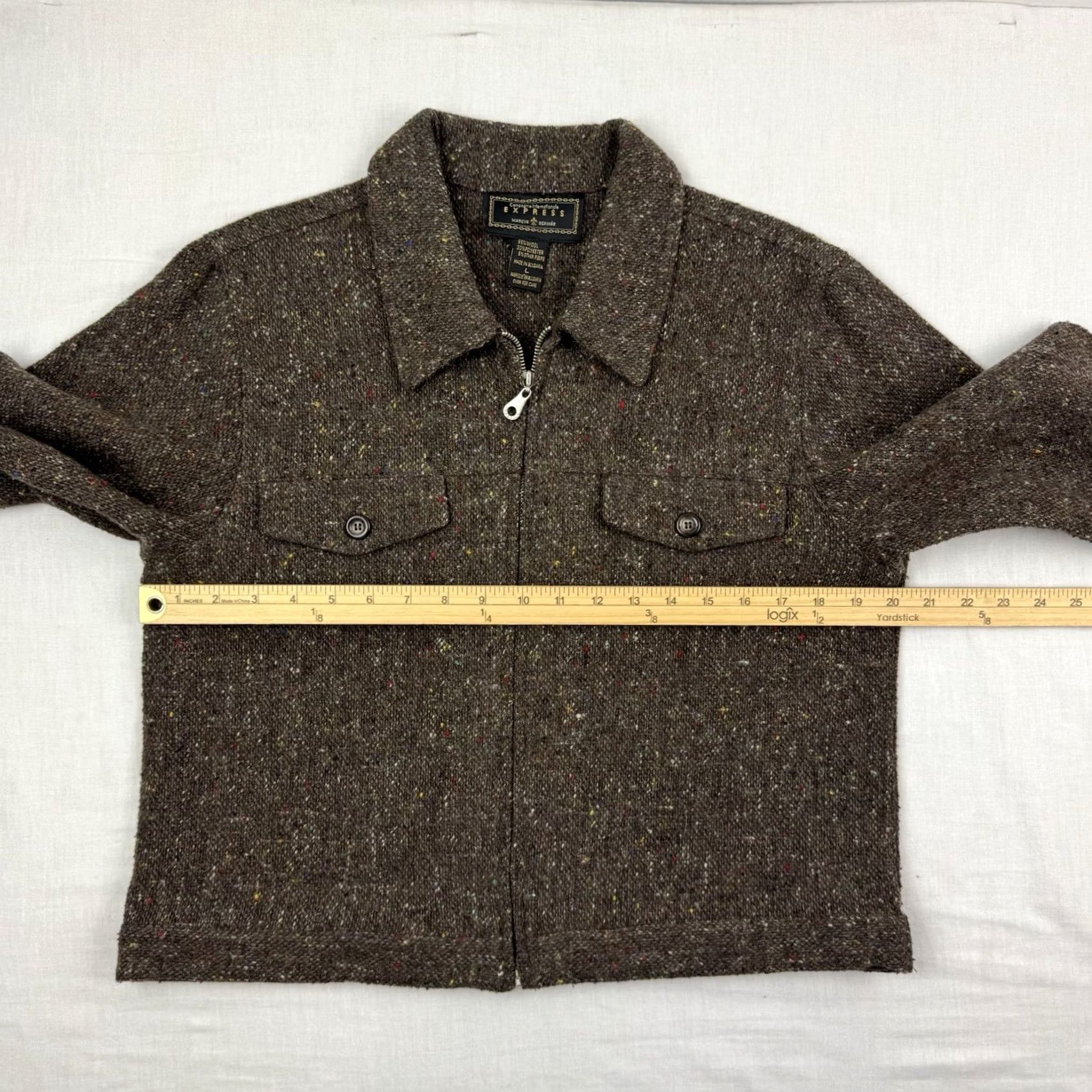 Express VINTAGE Express Wool Blend Full Zip Jacket Womens L Brown Hipster 90s Y2K Collared Mens? Size L / US 10 / IT 46 - 7 Thumbnail