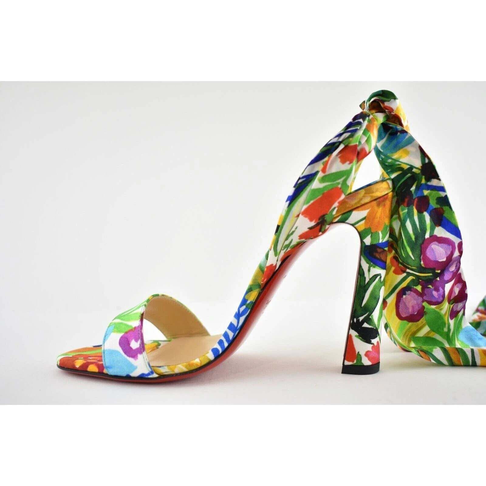 Christian Louboutin Crosse Du Desert 100 Floral Lace Up Tie Sandal Heel Pump 36 Size US 6 / IT 36 - 9 Thumbnail