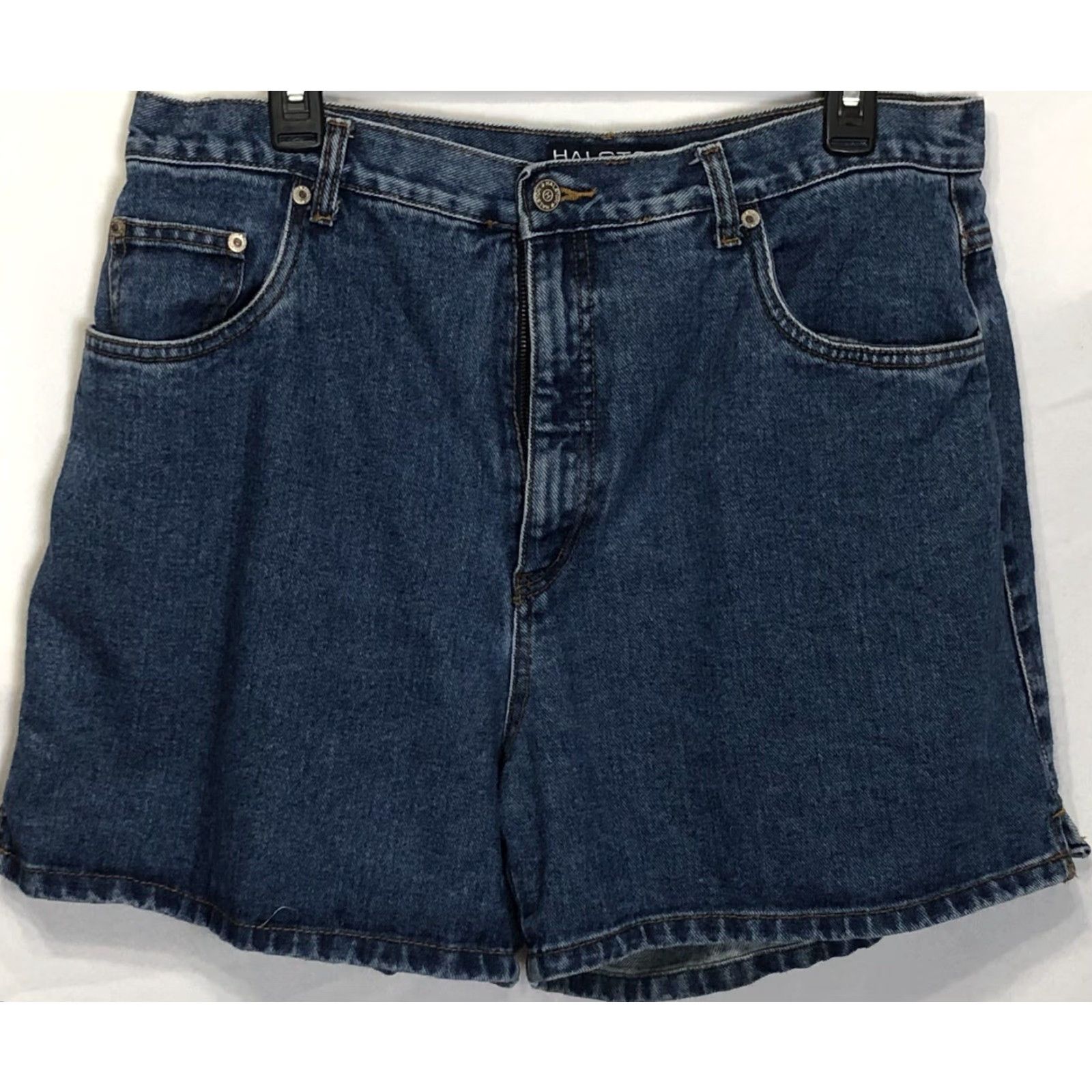 Halston VINTAGE Halston Denim Shorts 33" Waist High Rise 90s Bohemian Grunge Hippie Retro Rock Women 16 Denim Shorts Size 38" / US 16 / IT 52 - 2 Thumbnail