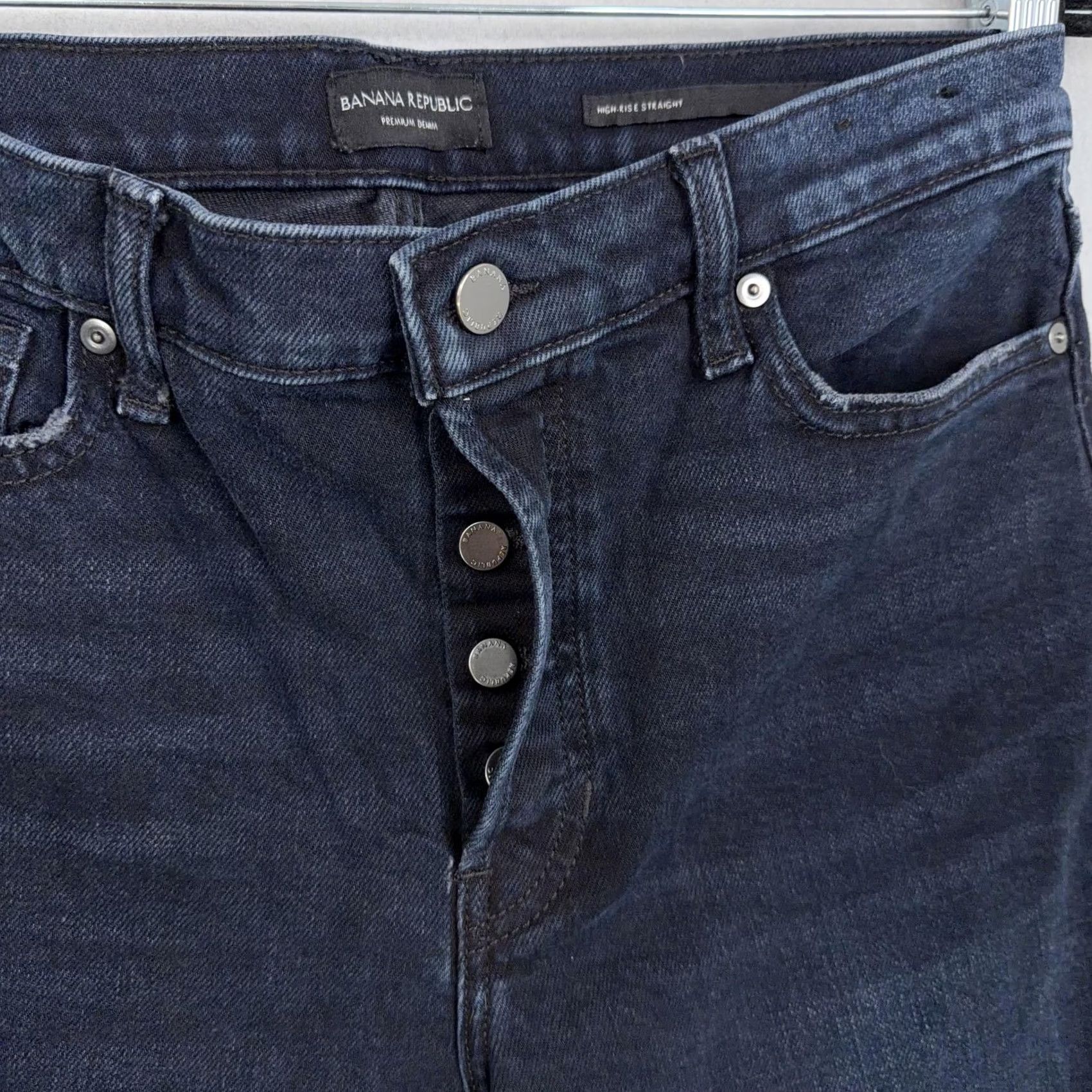 Banana Republic Banana Republic Jeans Womens 28 Blue Dark Wash High Rise Straight Crop Raw Hem Denim Cotton Blend Stretch Distressed 90s City Preppy Womens Size 28" / US 6 / IT 42 - 4 Thumbnail