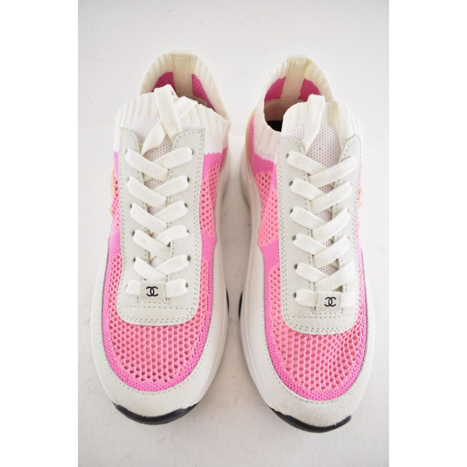 Chanel Chanel 20S White Knit Suede Lace Up Flat Runner Sneaker 37 Size US 7 / IT 37 - 6 Thumbnail