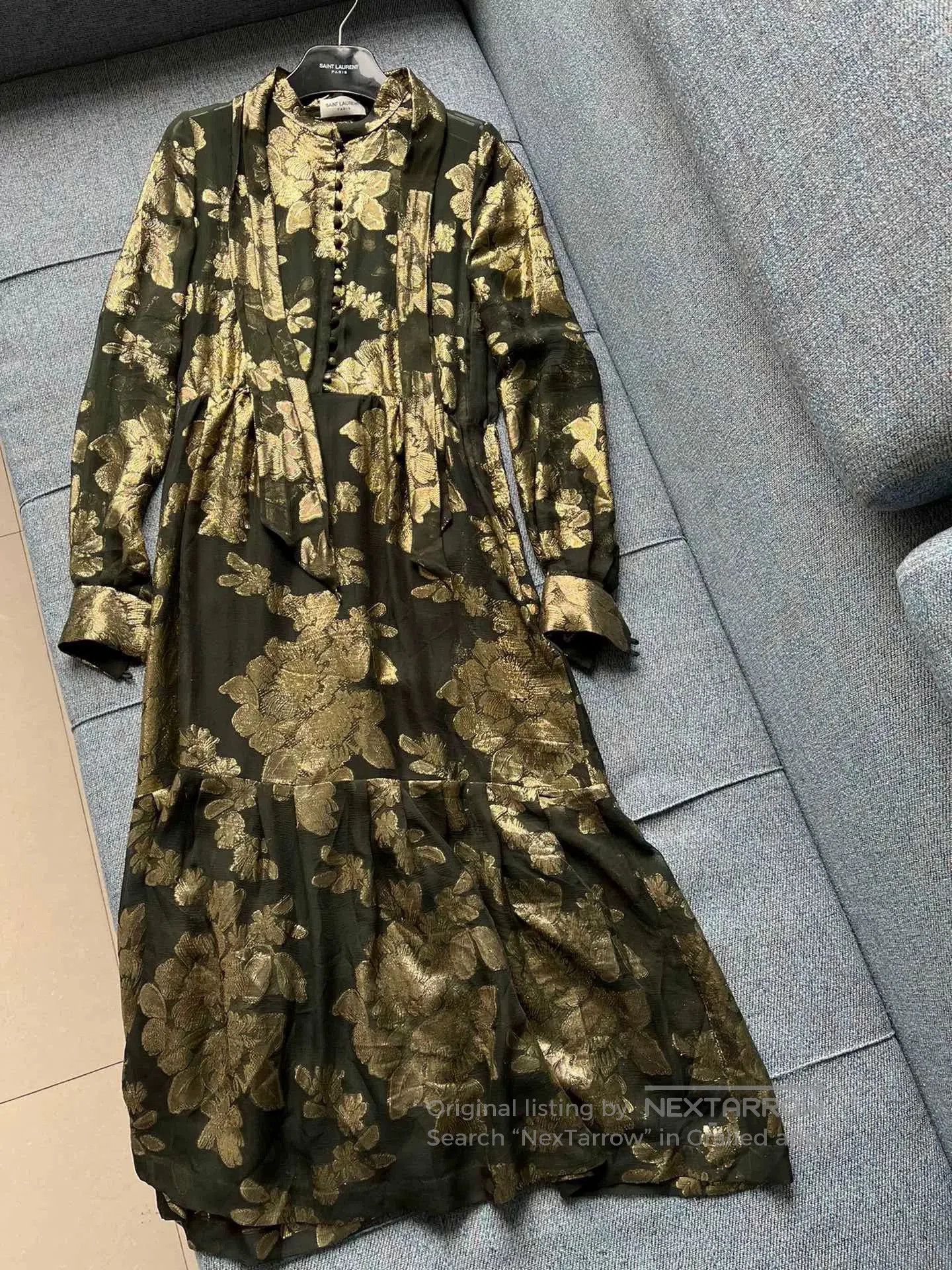 Saint Laurent Paris Saint Laurent Runway Black Gold Silk Dress. Size S / US 4 / IT 40 - 1 Thumbnail