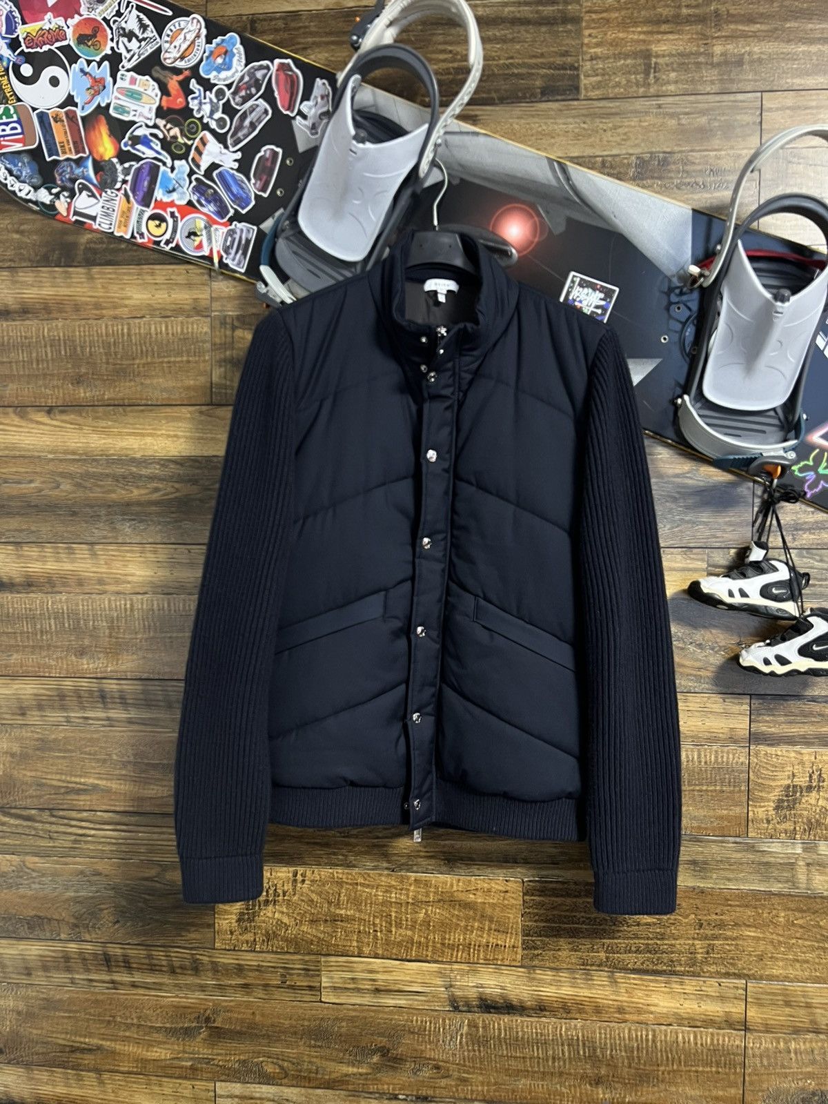 Reiss Hybrid Quilted Zip Navy woolen bomber jacket