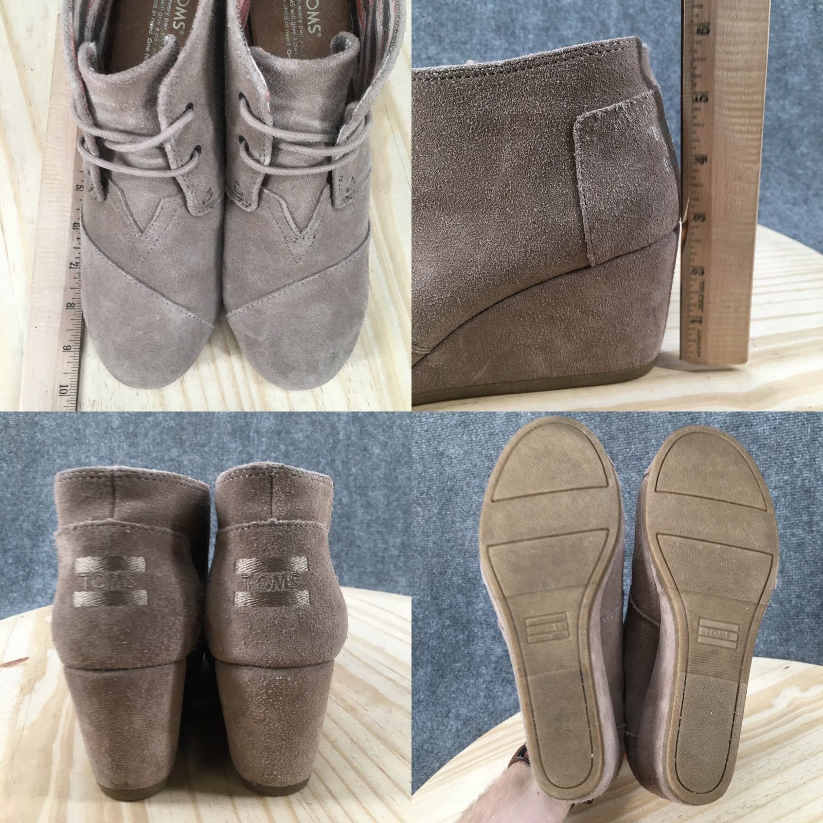 Toms TOMS Boots Womens 9 Casual Desert Wedge Ankle Bootie Brown Suede Leather Lace Up Size US 9 / IT 39 - 8 Thumbnail