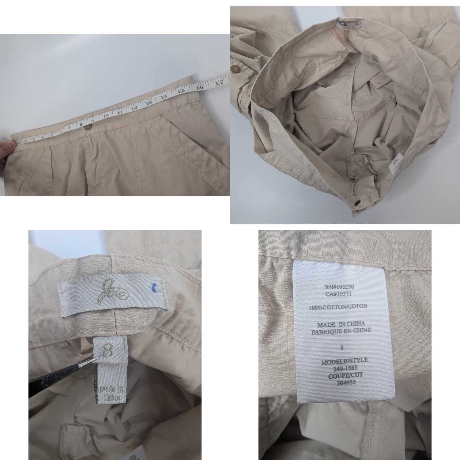 Joie Joie Women's 8 Cropped Pants Beige Cotton Ripstop Khaki Cargo Capri Outdoors Shirt? Size 30" / US 8 / IT 44 - 8 Thumbnail