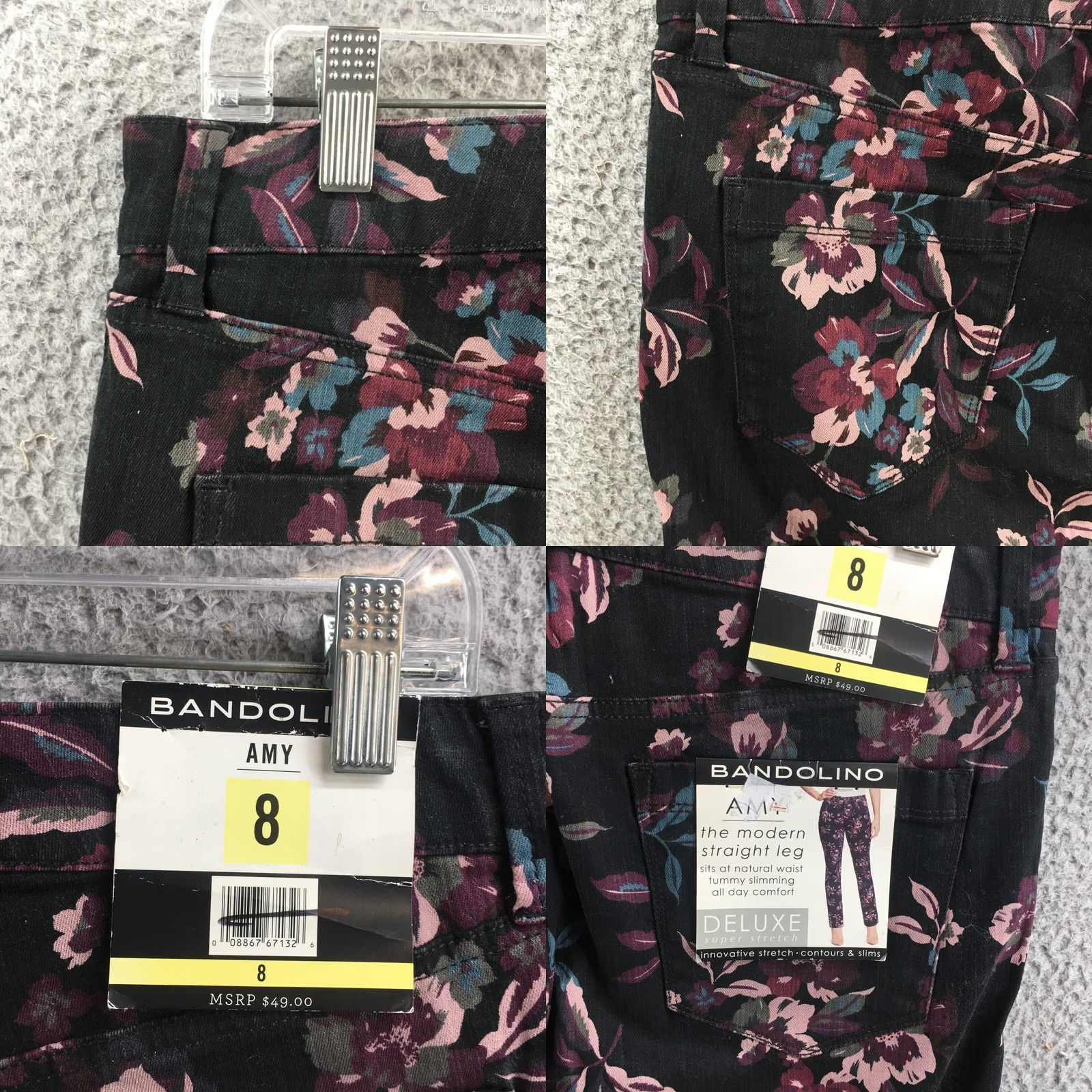 Vintage Bandolino Amy Modern Straight Leg Jeans Womens 8 Black Floral NEW Size 24" / US 00 / IT 34 - 9 Thumbnail