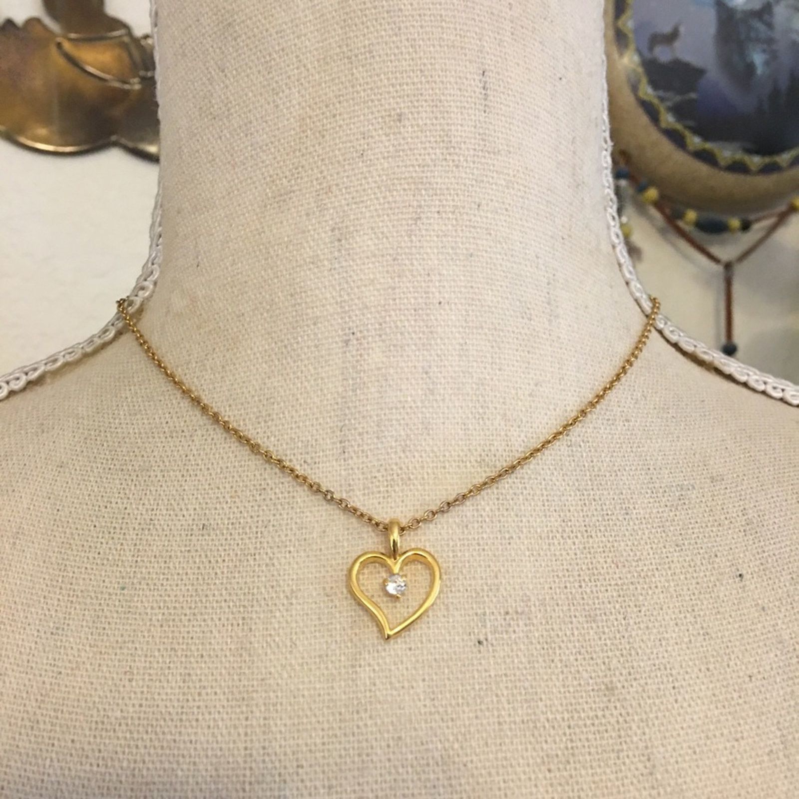 Vintage Vintage 80s gold tone cz heart pendant on chain Size ONE SIZE - 1 Thumbnail