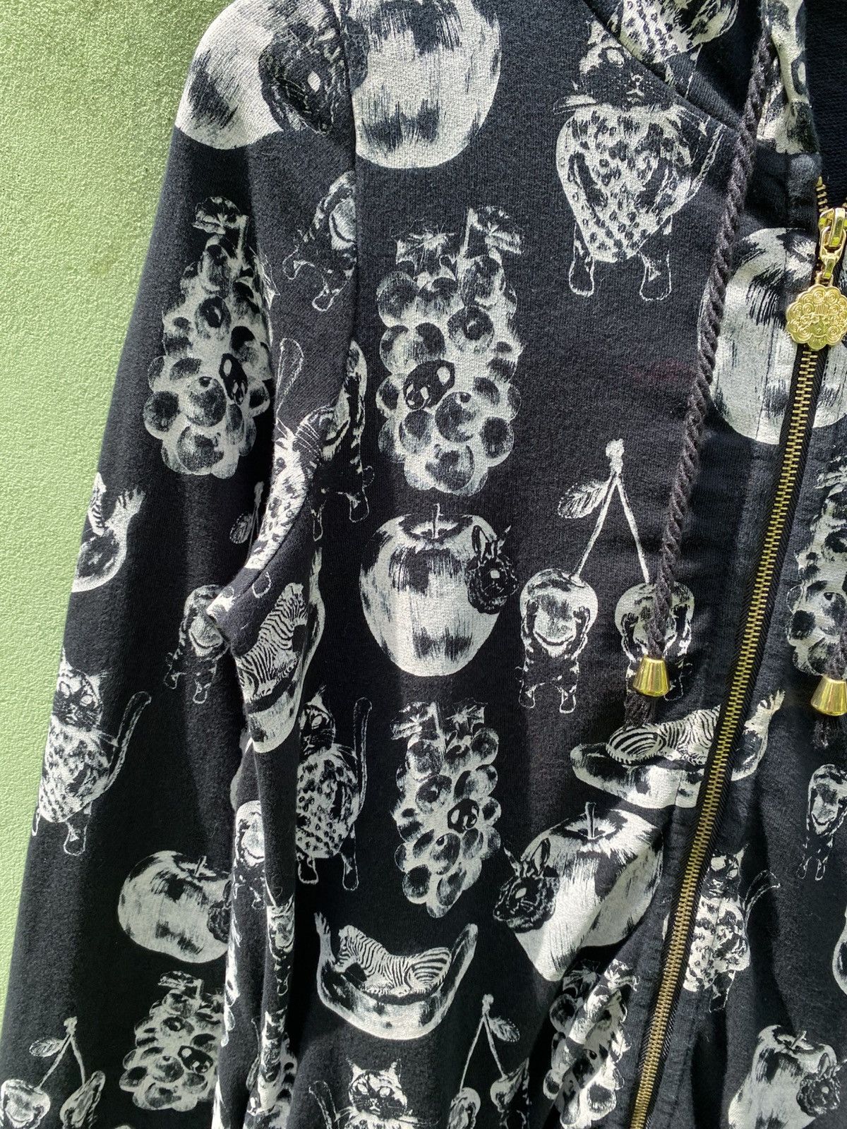 Japanese Brand Scolar AOP Animal Fruit Hoodie Black Zip Up Unique Pattern Size ONE SIZE - 3 Thumbnail