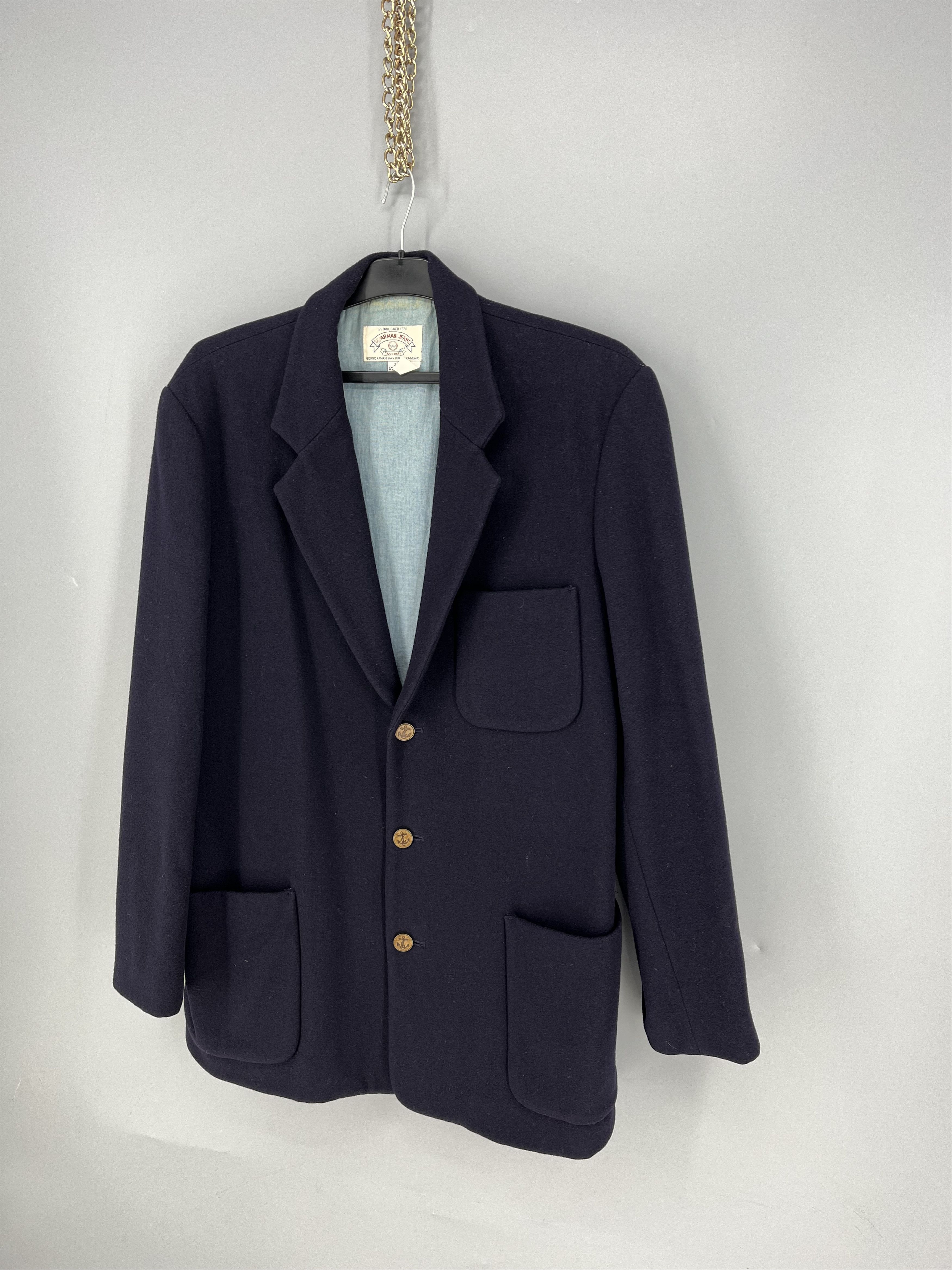 Giorgio Armani Vintage 90S Armani Jeans Navy Wool Coat Large Size 38S - 3 Thumbnail