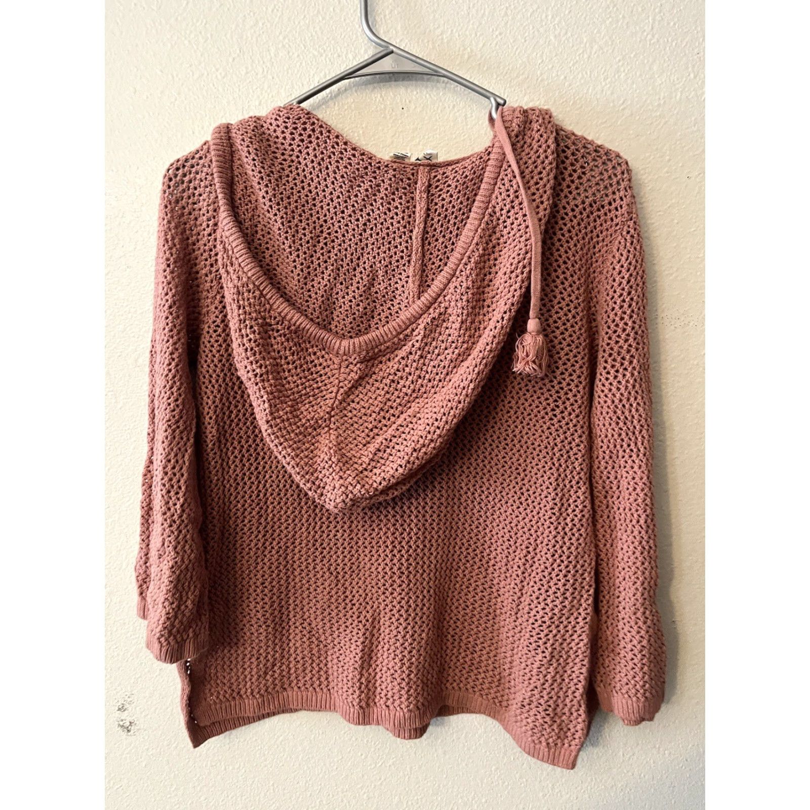 Vintage ROXY Hoodie Pullover Open-Knit Sweater XS Pink Women Bohemian Cozy Beachy 90s? Size XS / US 0-2 / IT 36-38 - 2 Thumbnail