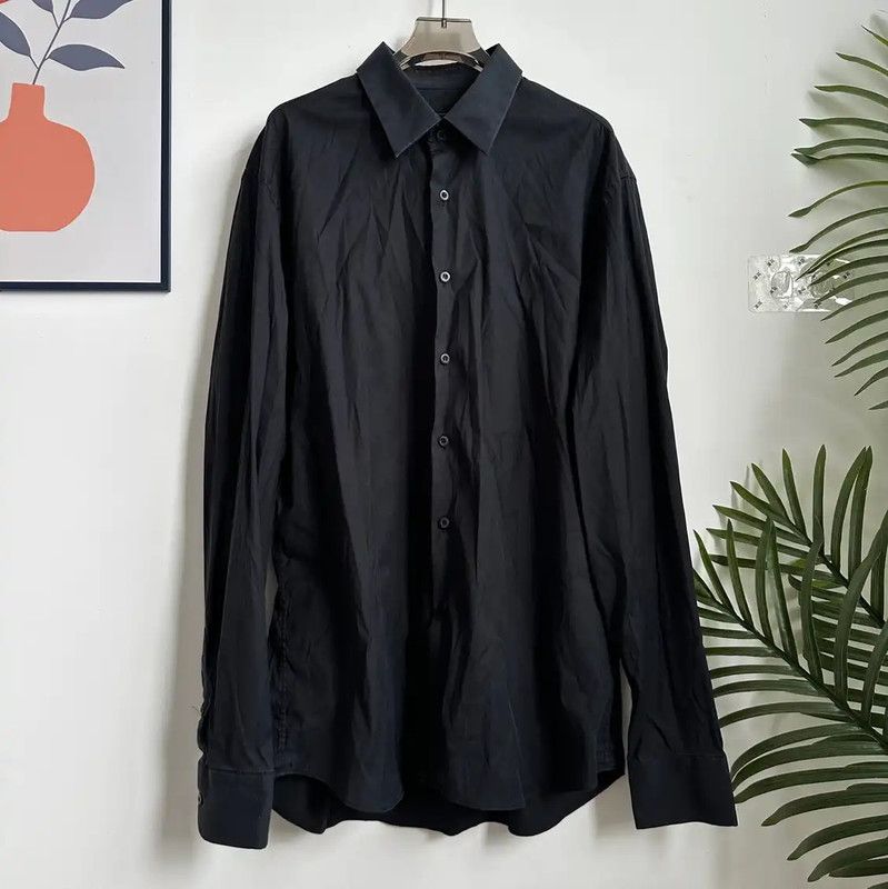 Prada Prada Black Cotton Long Sleeve Shirt Size US L / EU 52-54 / 3 - 1 Thumbnail