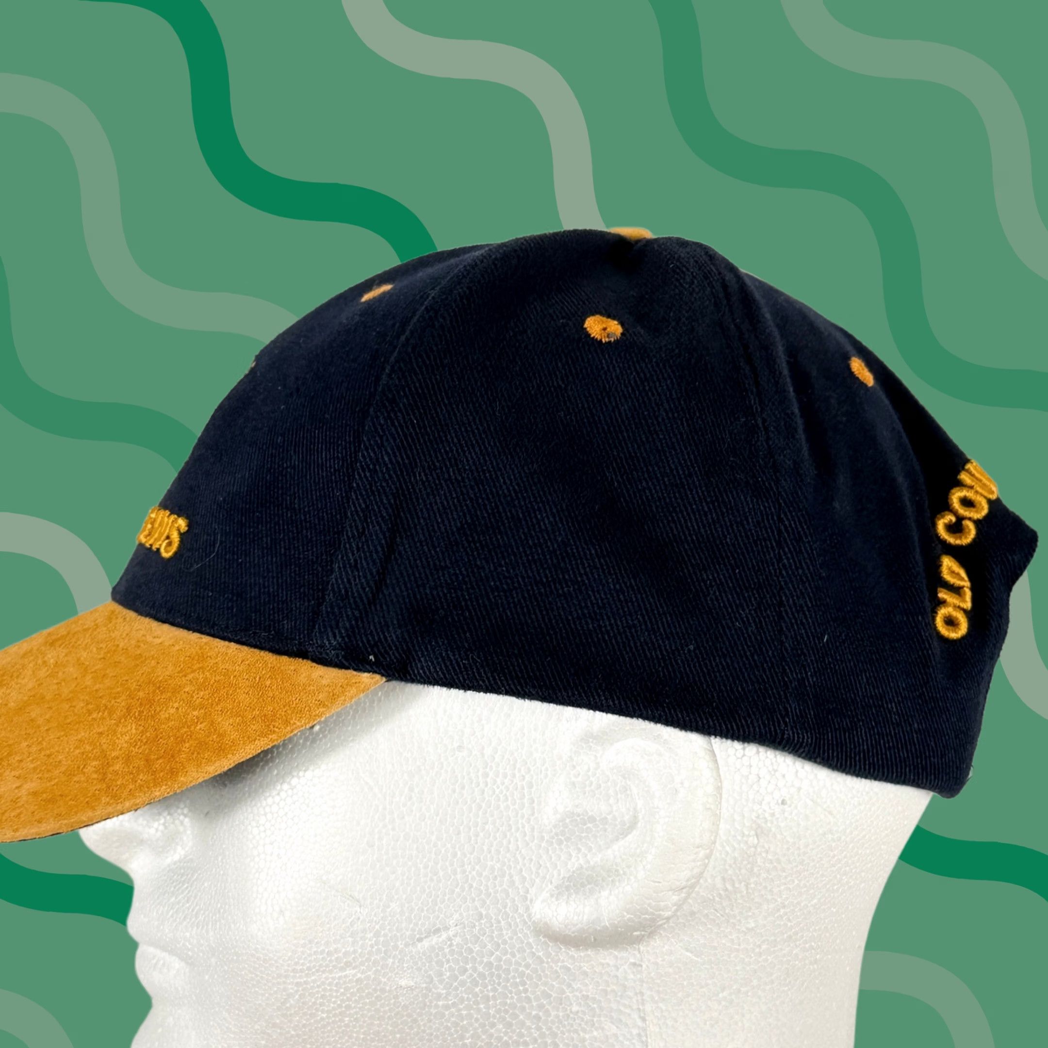 Harrods Golf Hat Adjustable Suede Brim St Andrews Old Course Navy Blue Gold Mens, Men's