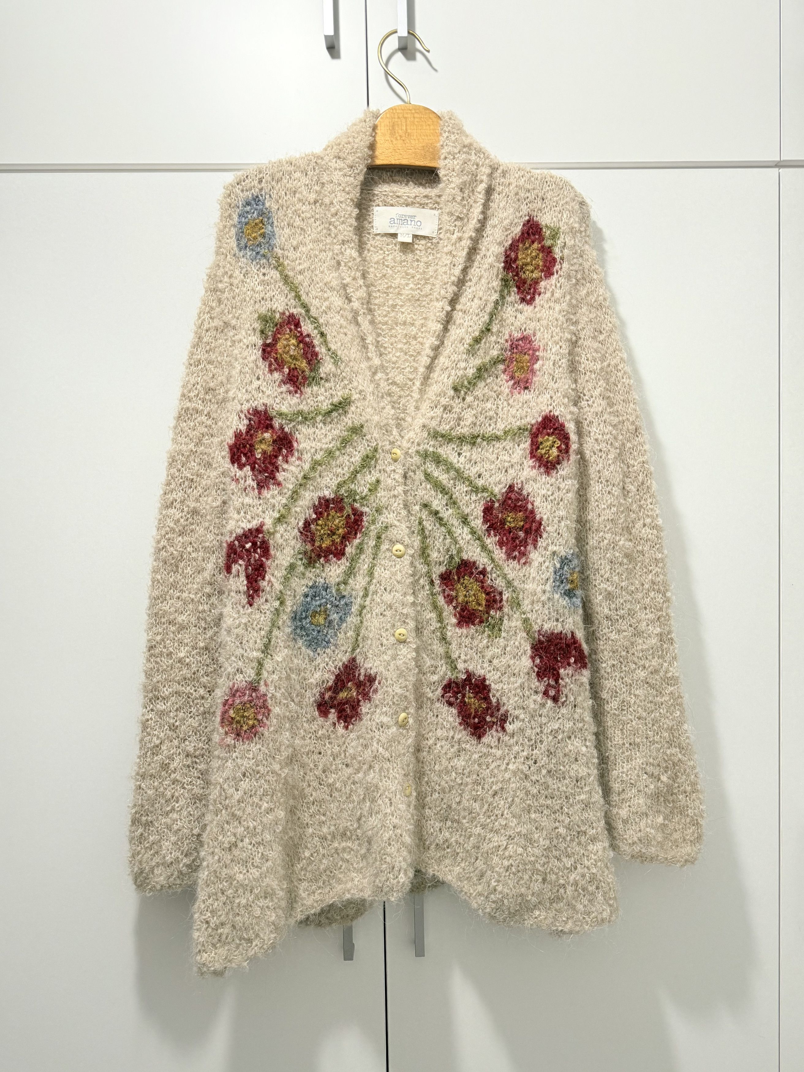 Handmade Amano Alpaca Knit Multi Color Cardigan Sweater M/L Size M / US 6-8 / IT 42-44 - 1 Thumbnail