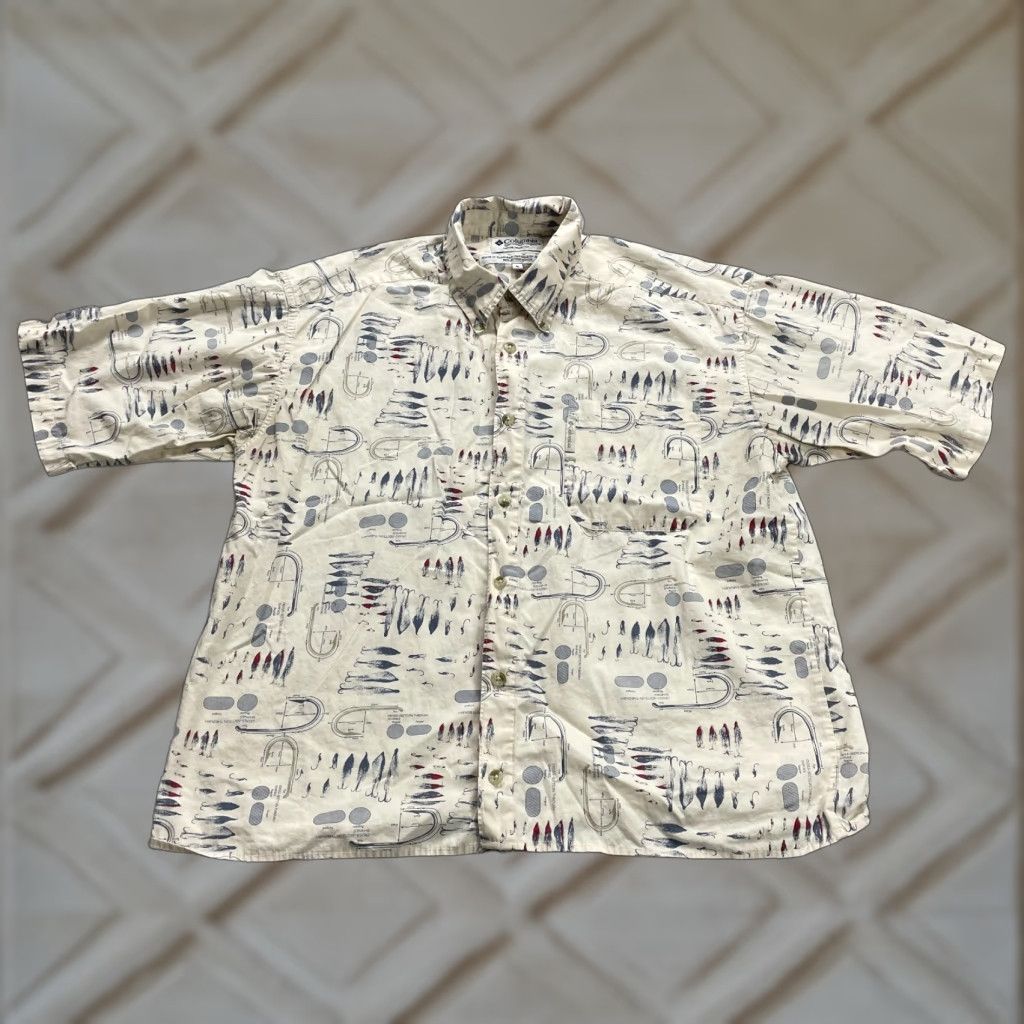 Vintage Columbia PFG Trollers Best Shirt Mens L Beige Patterned Short Sleeve Button-Up Quality Outdoor Fish Classic Men’s Shirt Size US L / EU 52-54 / 3 - 1 Thumbnail
