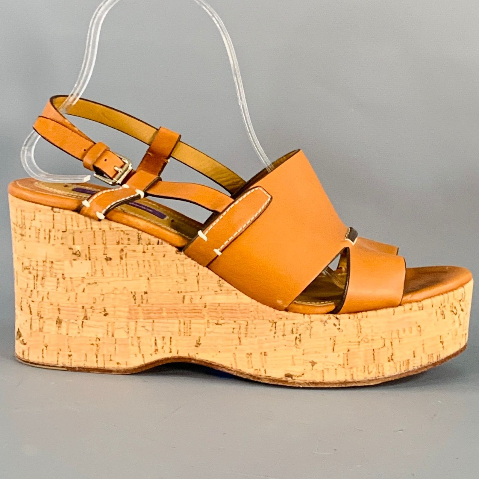 Ralph Lauren RALPH LAUREN COLLECTION Tan Leather Platform Sandals Size US 10 / IT 40 - 2 Thumbnail
