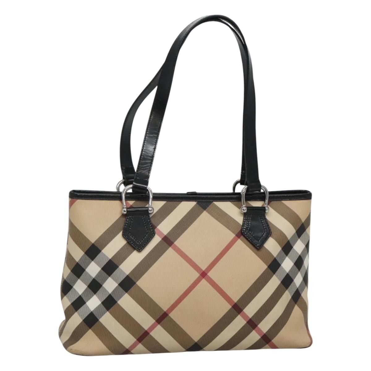 Burberry Nova Check Tote Bag Pvc Beige Silver Auth Ba1207 in Beige/Silver, Women's