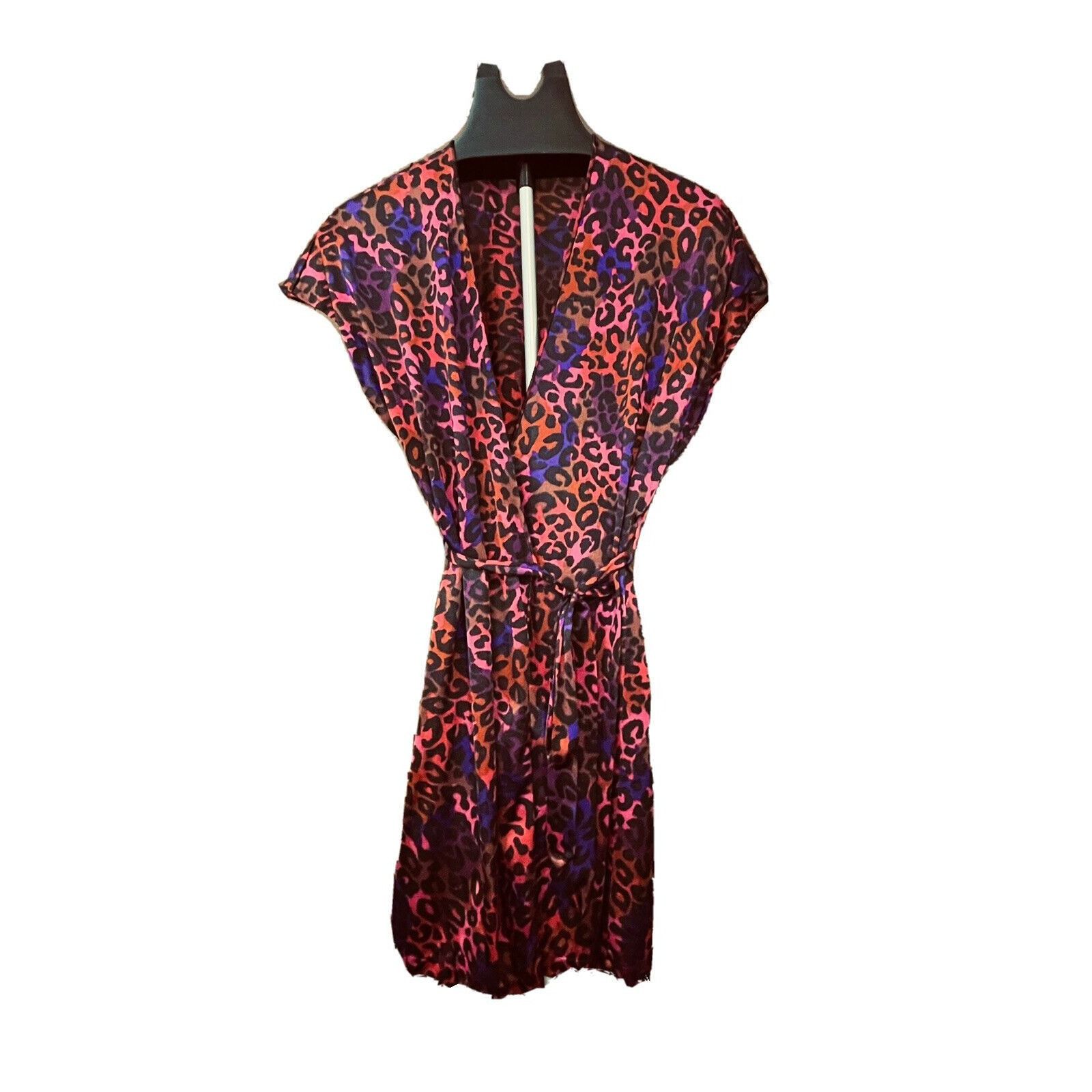 Vintage Second Skin Stretch Satin Vanity Fair Pink Leopard Robe Wome Size S / US 4 / IT 40 - 2 Thumbnail