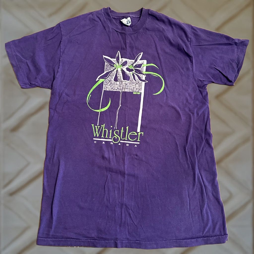 Hanes VINTAGE 90s Whistler Canada T-Shirt Medium Purple Hanes Unisex Cotton USA Made Single Stitched Shirt Mens Womens Size US M / EU 48-50 / 2 - 1 Thumbnail