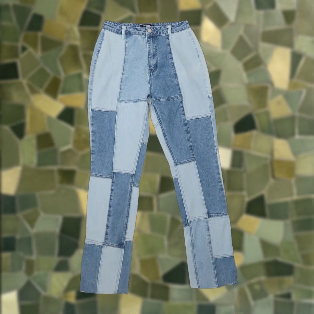 Missguided Missguided Blue Patchwork Denim High Rise Slim Straight Leg Jeans 6 Womens Jeans B blue patchwork denim high rise slim straight leg Size 28" / US 6 / IT 42 - 1 Thumbnail