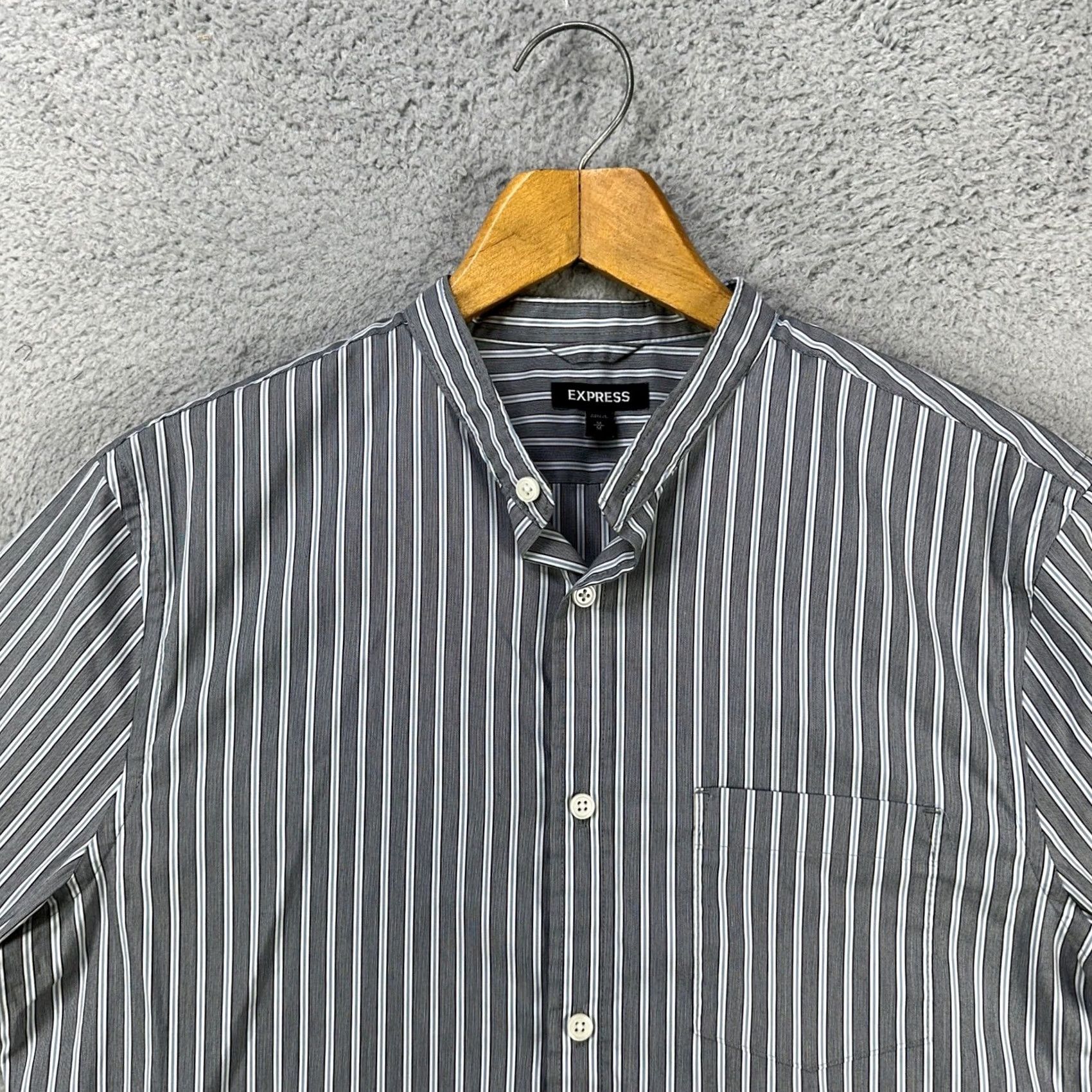 Express Express Shirt Button Down Men Medium Gray Blue Stripe Long Sleeve Stretch Casual Size US M / EU 48-50 / 2 - 6 Thumbnail