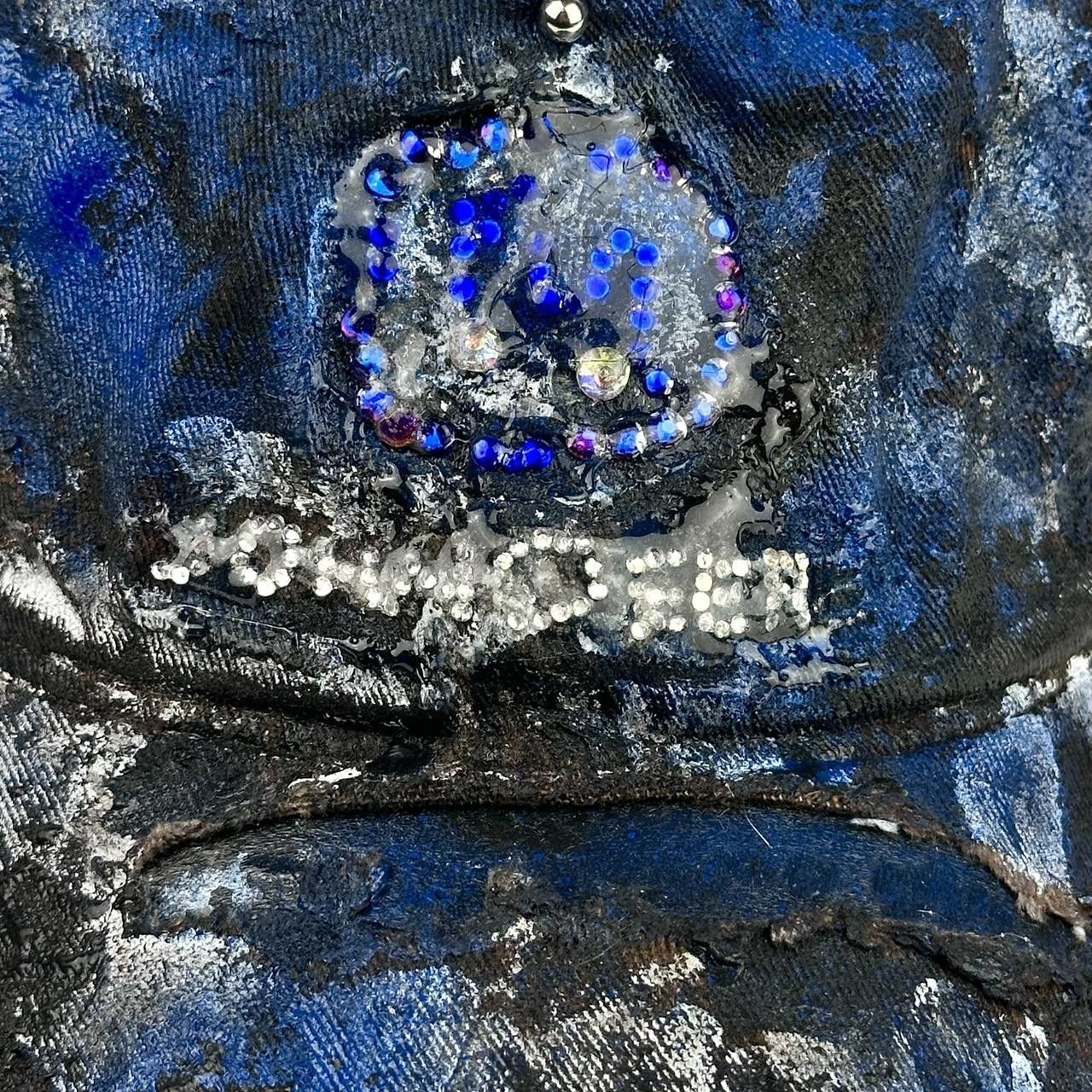 John Deere ASTROBOI* Black & Blue Distressed Pierced Rhinestone Hat Size ONE SIZE - 2 Thumbnail