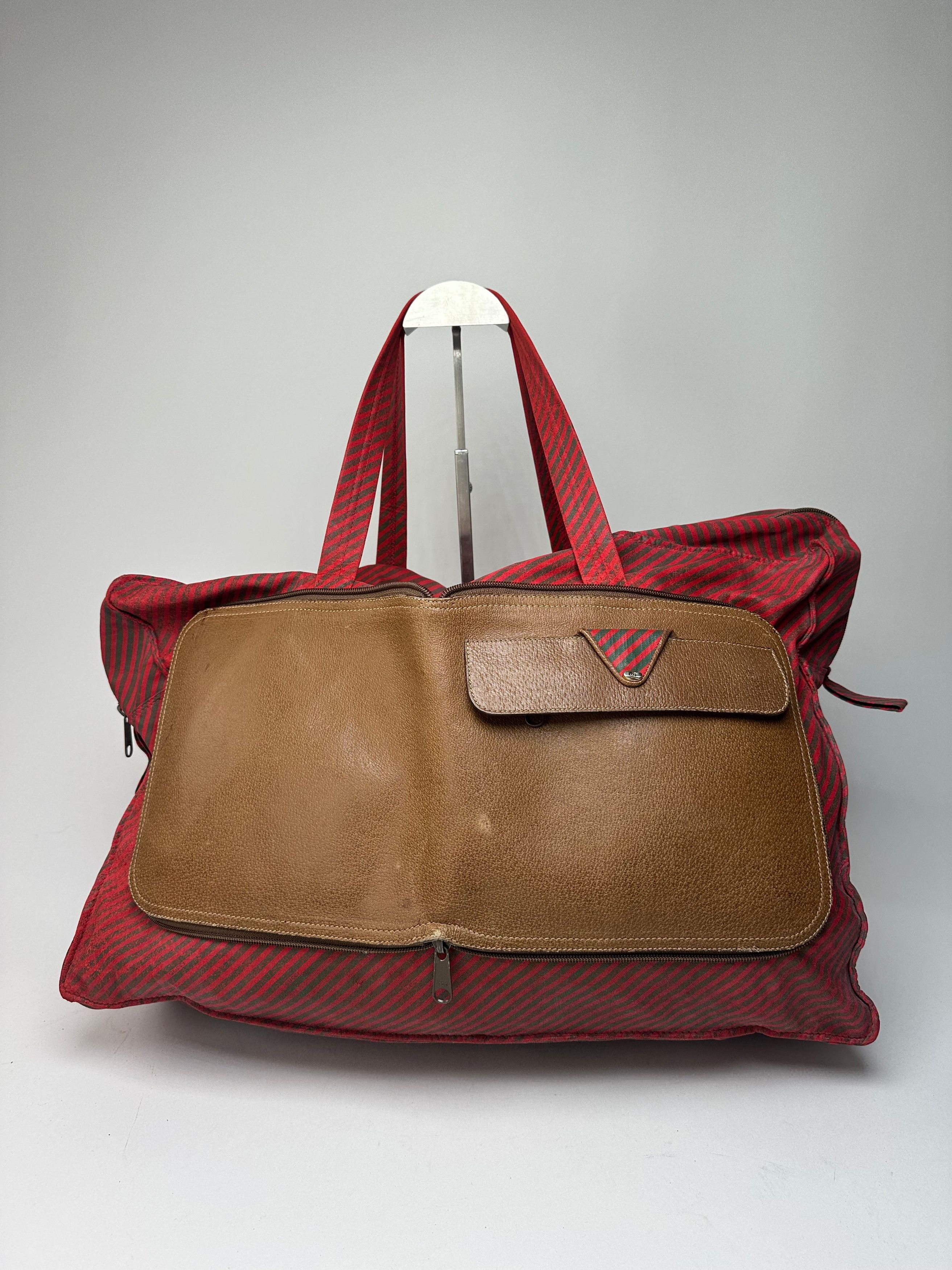 Gucci Vintage 2Way Leather Canvas Tote Bag Red Brown Size ONE SIZE - 1 Thumbnail