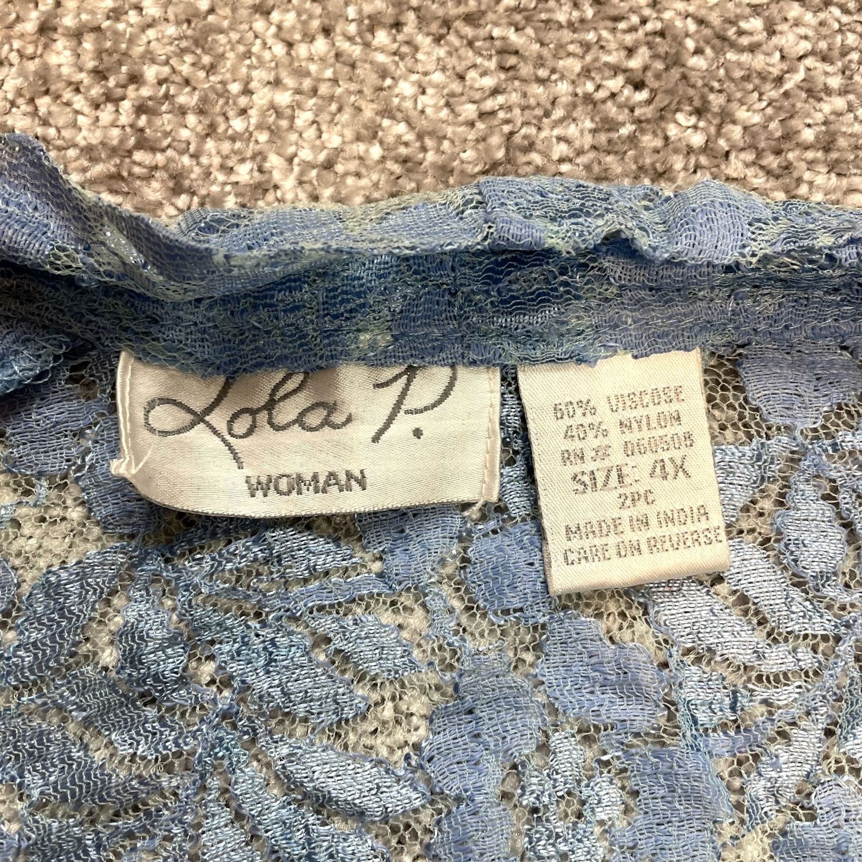 Vintage Lola P. Kimono Blouse Top Womens 4X Open Front Long Sleeve Lightweight Blue Lace Shirt Womens 4X Blue Lace Kimono Blouse Casual Sleeve Pair Of Words? Size XXL / US 16-18 / IT 52-54 - 2 Thumbnail