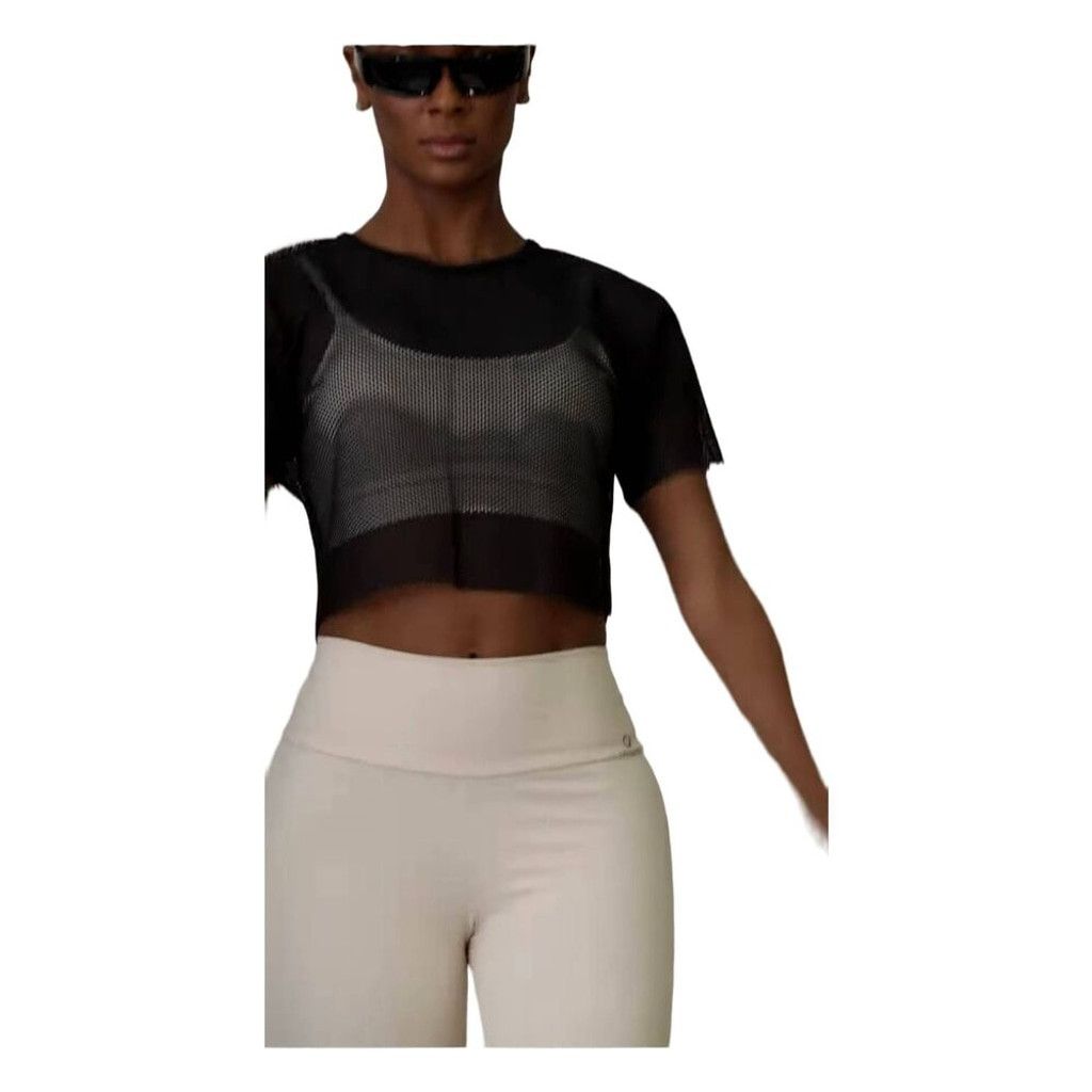 Other Cajubrasil Women's M Fishnet Mesh Crop Tee Black WorkoutTop Size M / US 6-8 / IT 42-44 - 1 Thumbnail