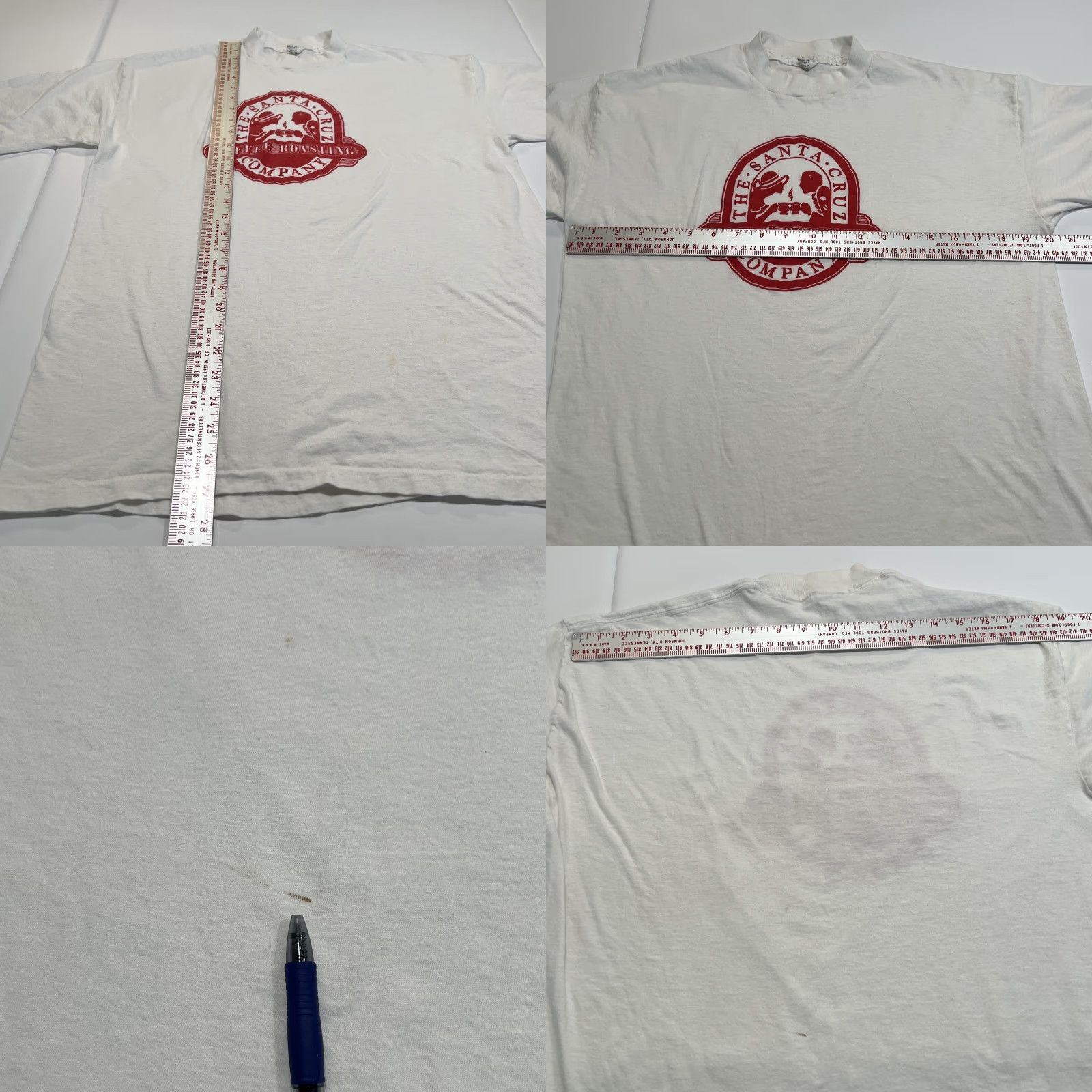 Vintage VINTAGE Santa Cruz Coffee Roasting Company T Shirt Unisex Large White 1990s Graphic Tee Mens Womens Size US L / EU 52-54 / 3 - 8 Thumbnail