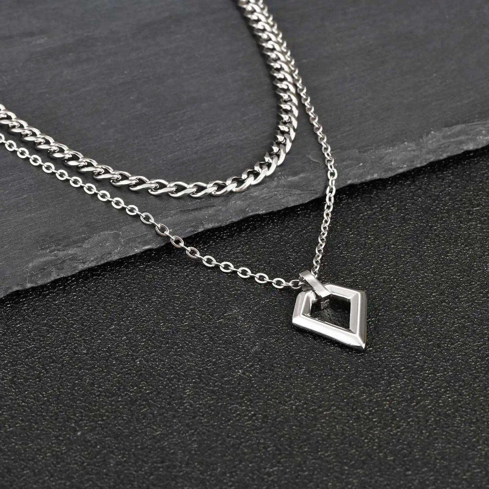 Jewelry Geometry Pendant Necklace Set (2pcs) Size ONE SIZE - 2 Thumbnail