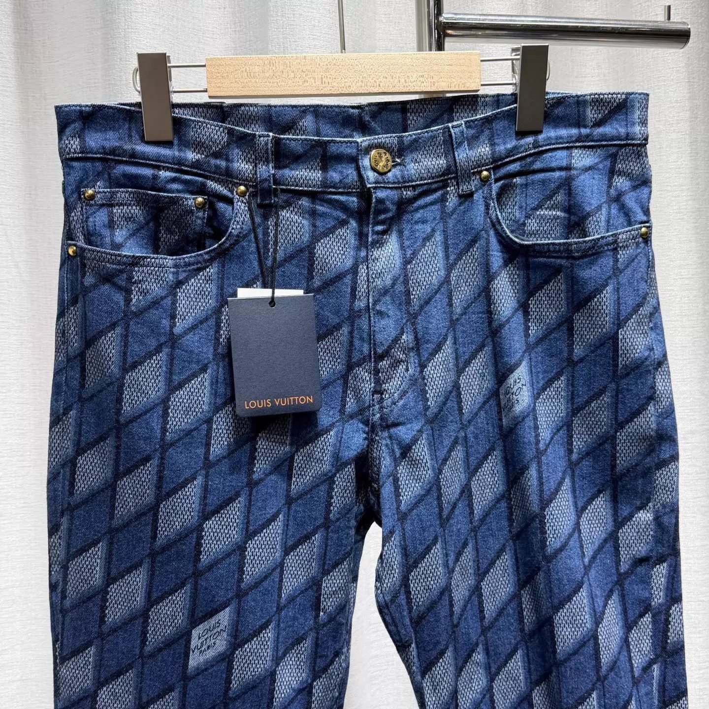 Louis Vuitton Blue Diamond Pattern Denim Jeans Size US 34 / EU 50 - 3 Thumbnail