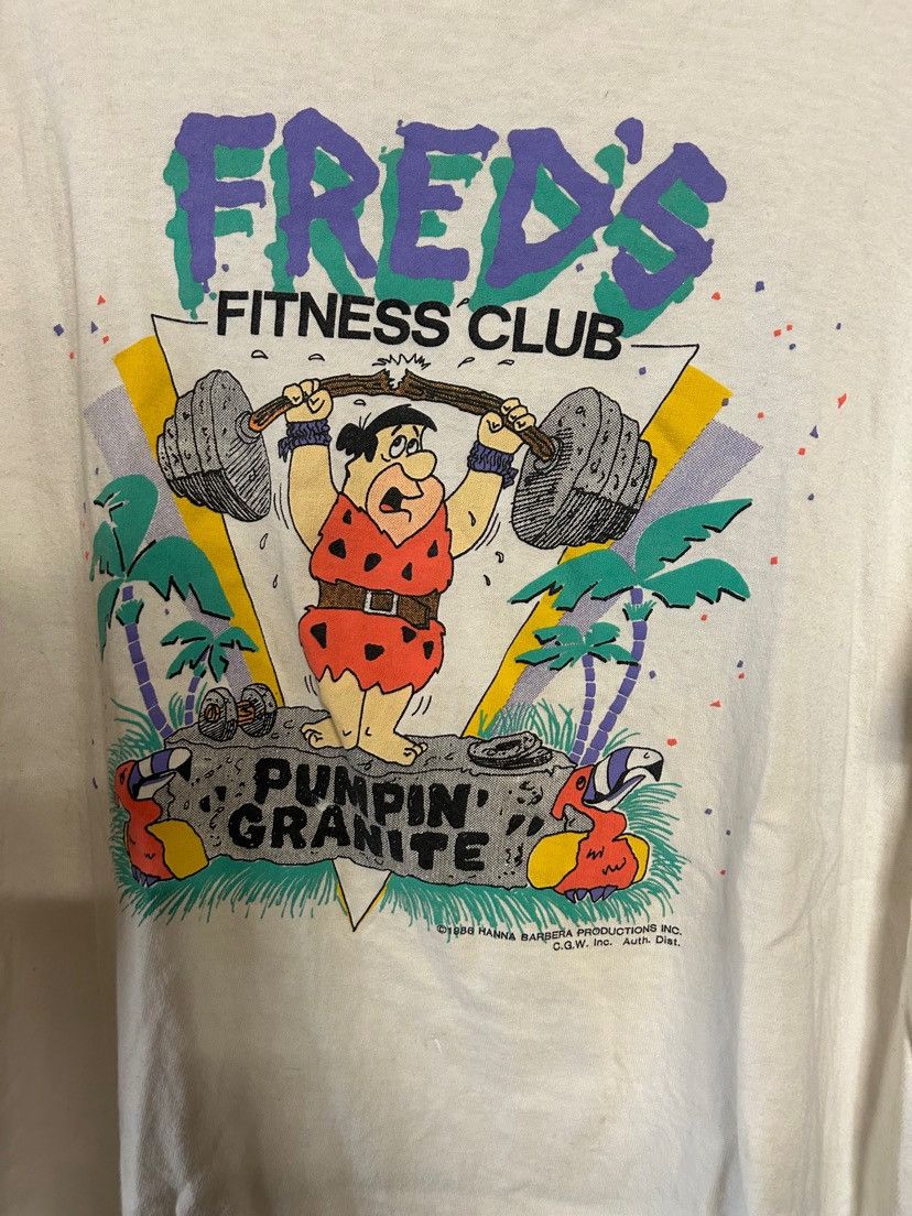 Vintage Vintage Fred Flinstone 1986 Fred’s Fitness Club Rare TShirt Size US XL / EU 56 / 4 - 2 Thumbnail