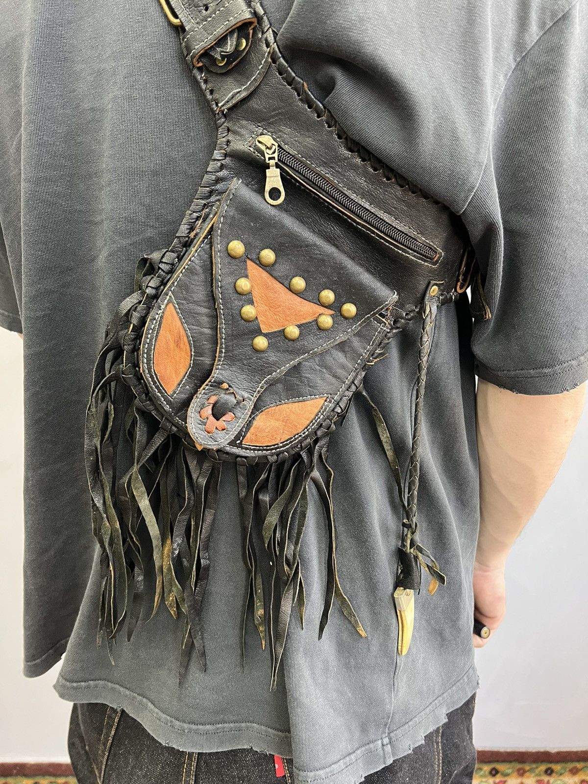 VINTAGE Y2K ARCHIVE GOTH PUNK LEATHER RICKOWENS STYLE BAG